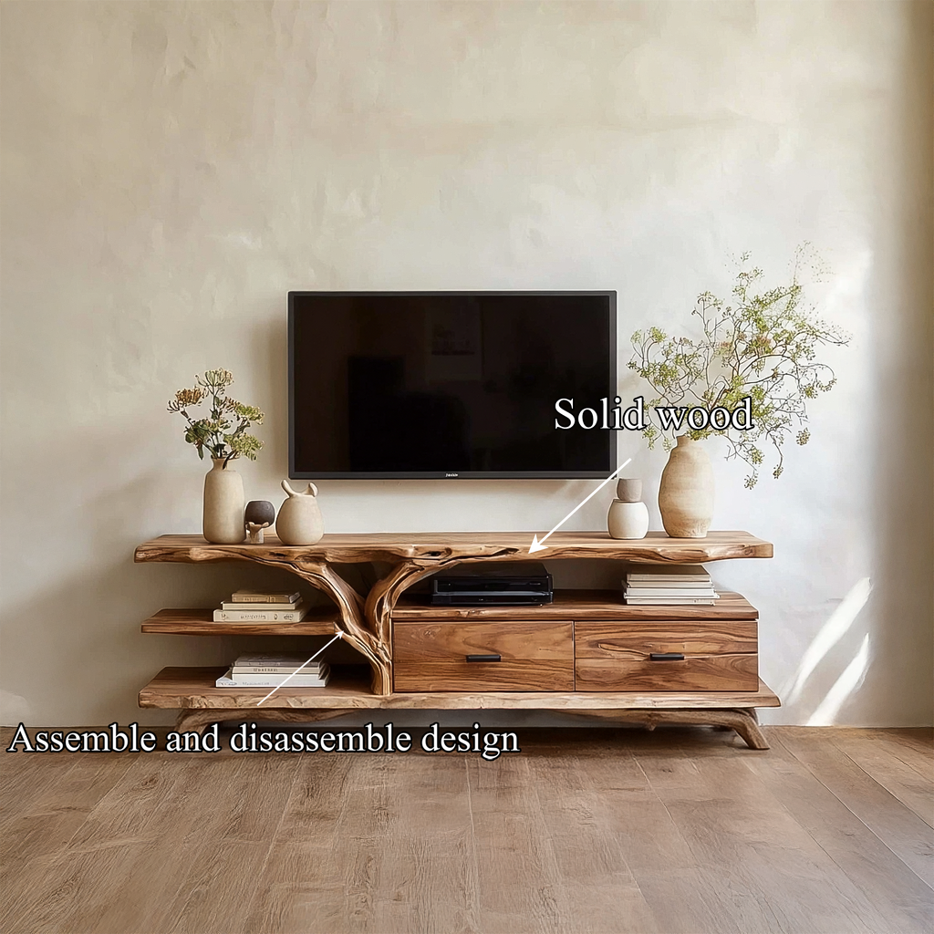 Rustic Wood TV Storage Console Cabinet