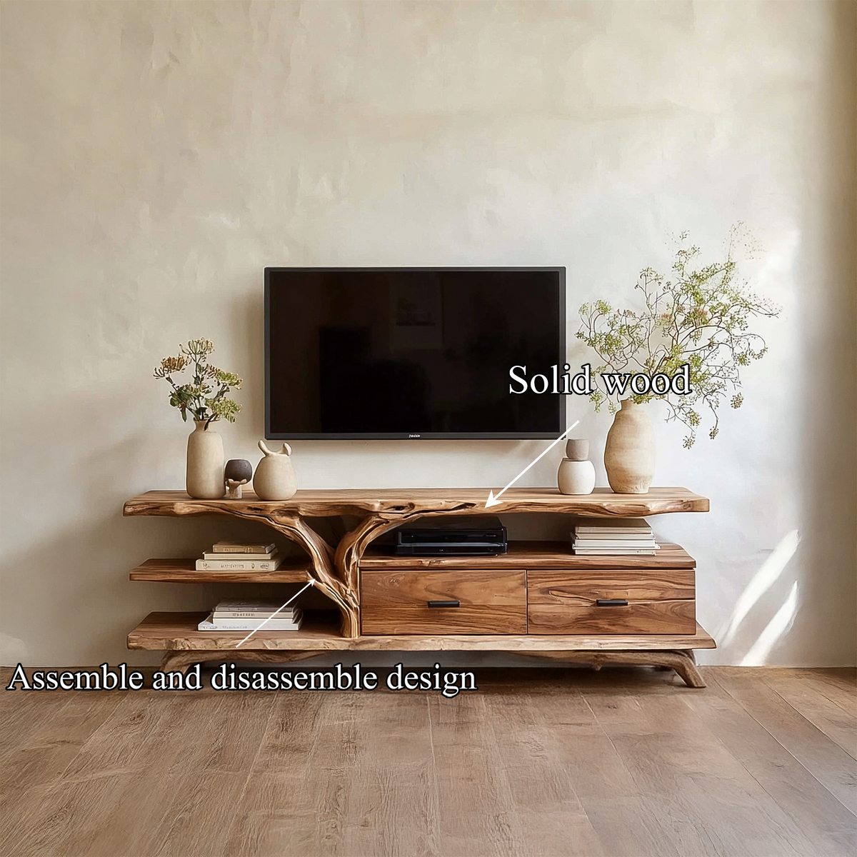 Rustic Wood TV Storage Console Cabinet