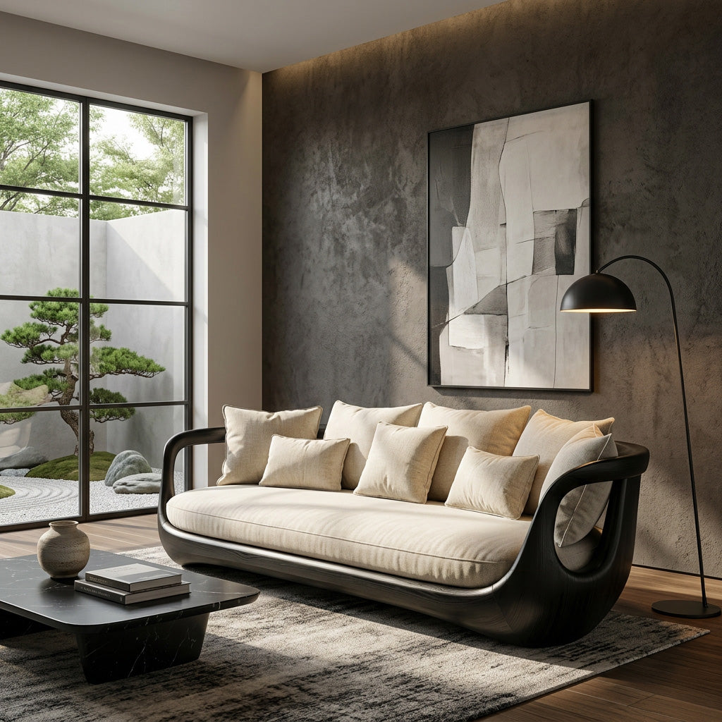 Organic Modern Sculptural Wooden Sofa For Living Room