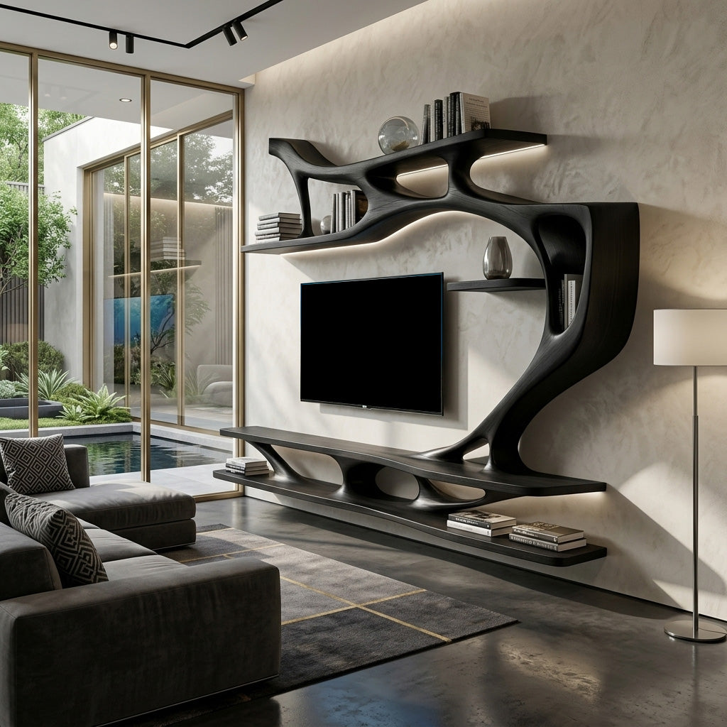 Organic Modern Sculptural Wall TV Shelf For Living Room