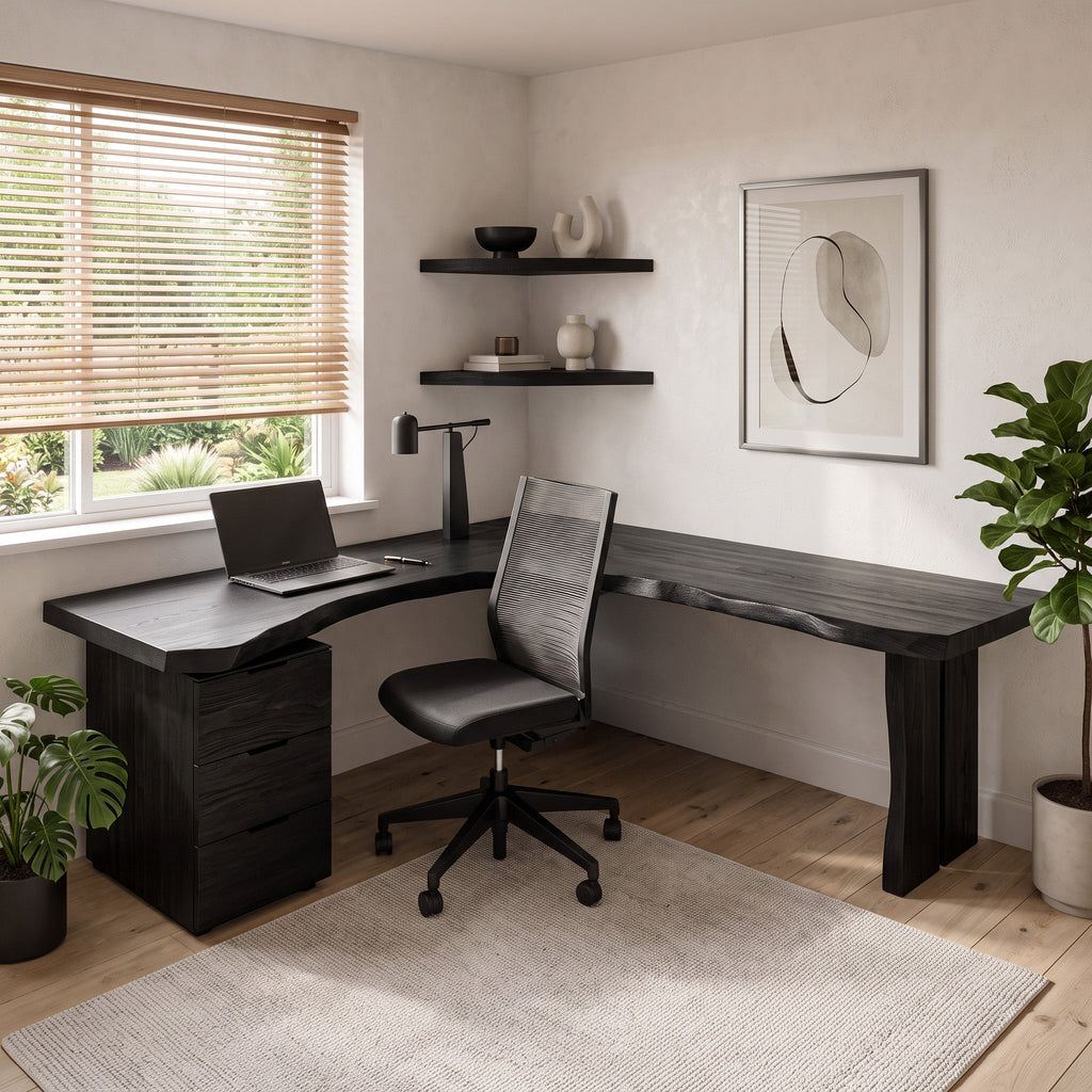 Modern L Shaped Desk With Drawer Storage For Workspace