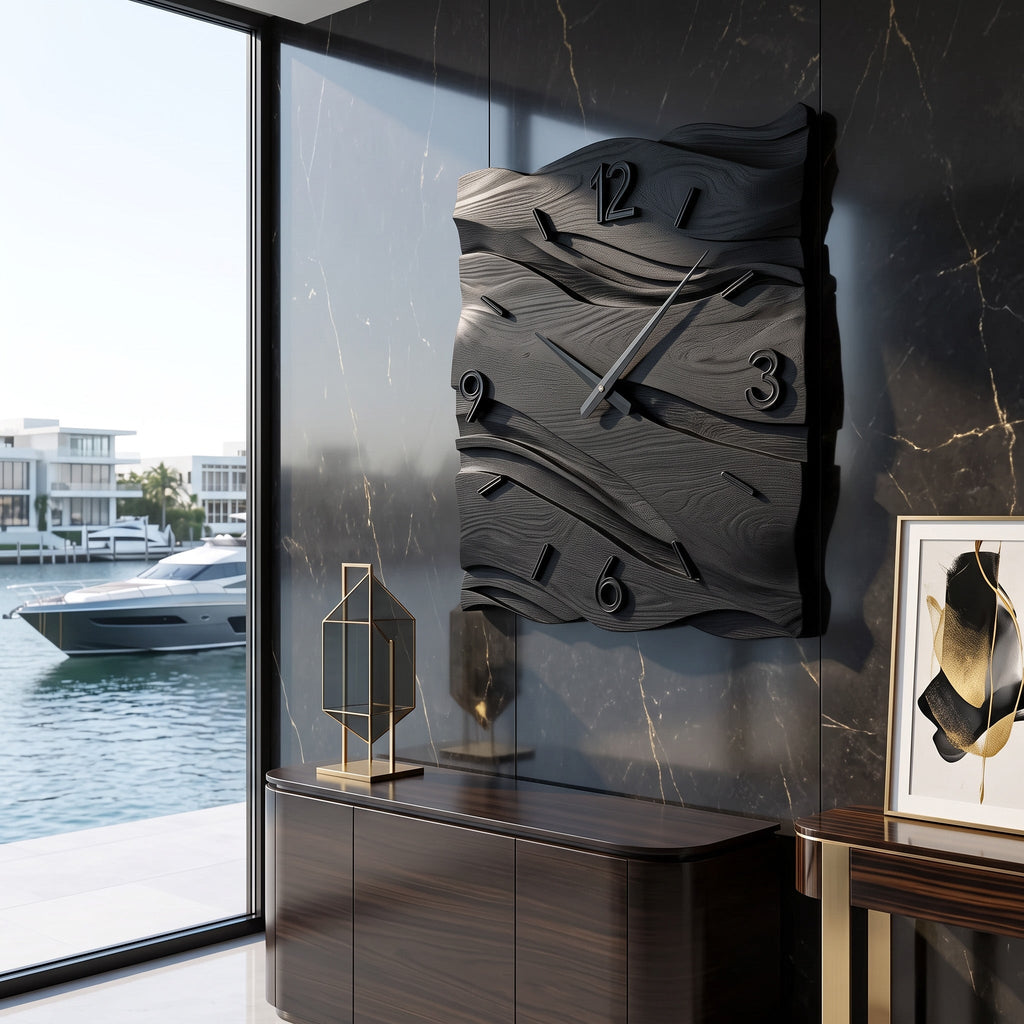 Organic Modern Wood Wave Wall Clock Decor For Living Room
