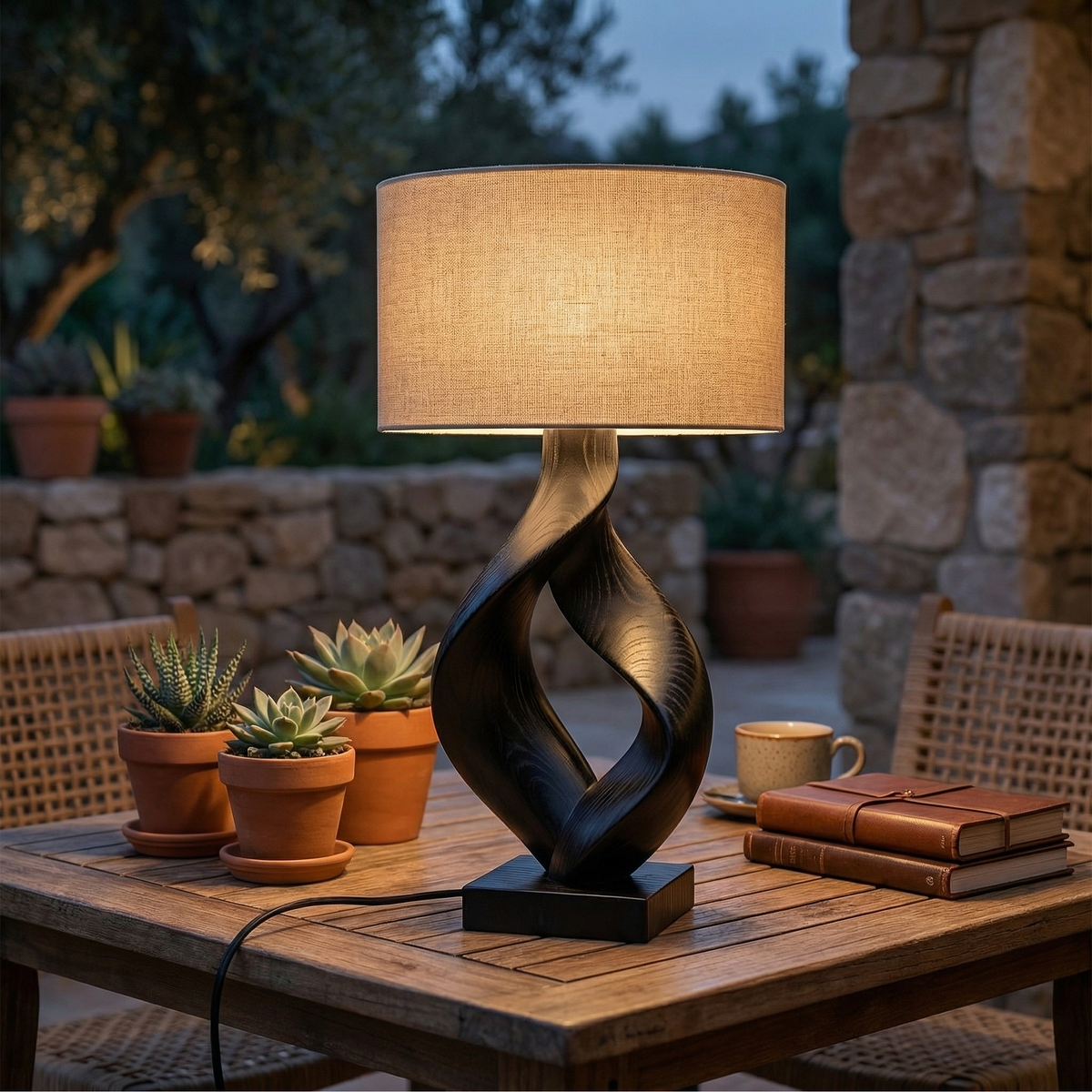 Rustic Sculptural Wood Table Lamp