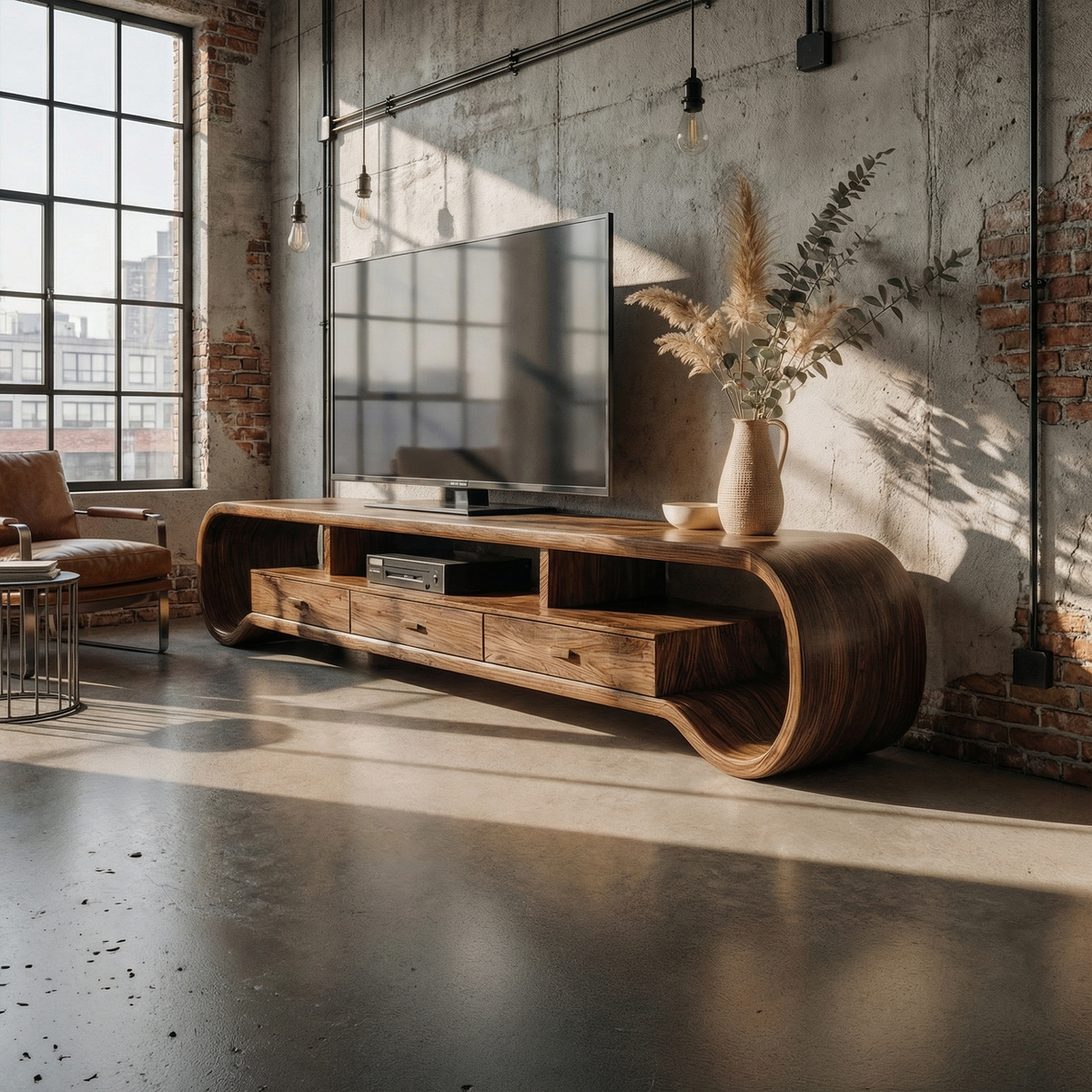 Rustic Curved TV Cabinet