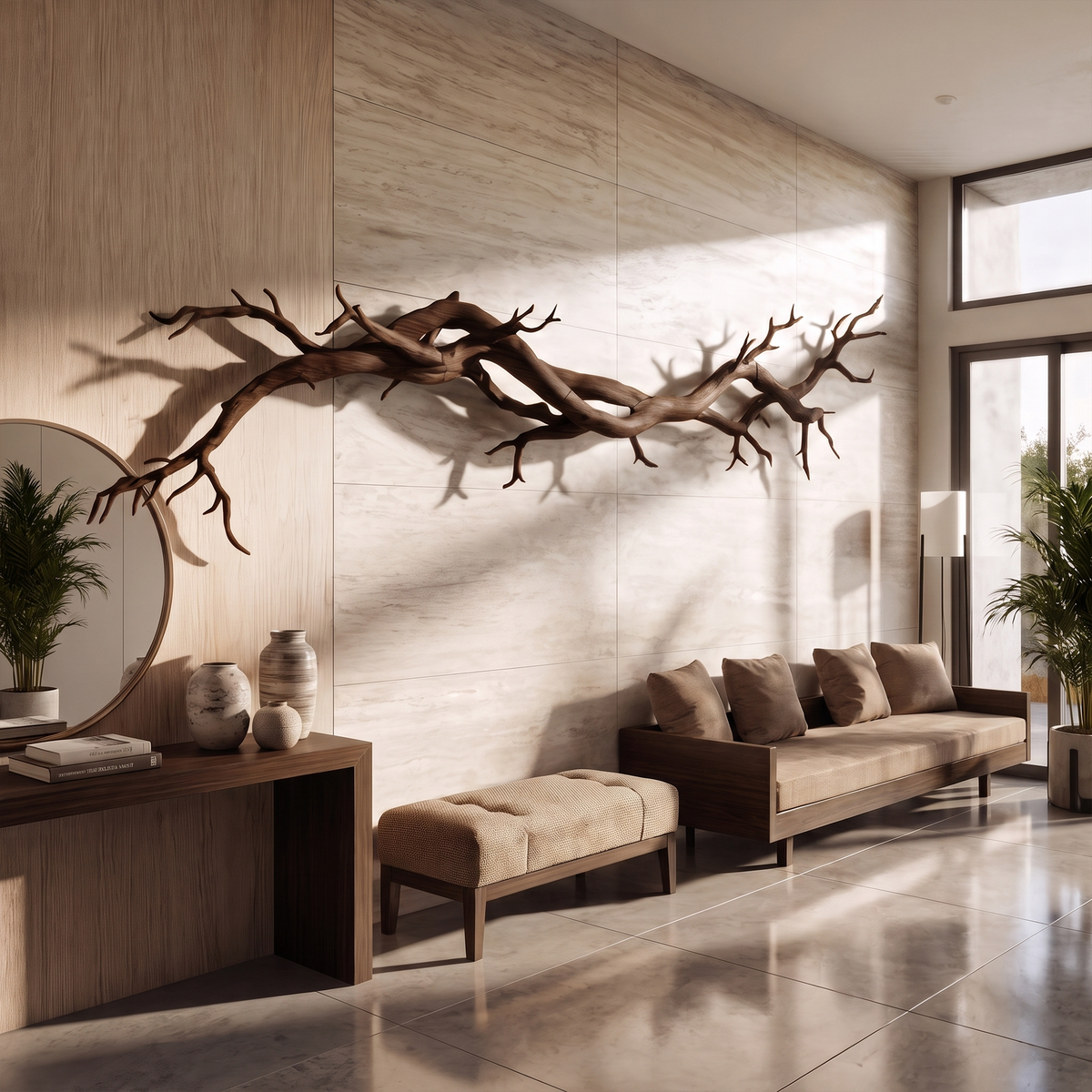 Flowing Branch Solid Wood Wall Sculpture Organic Modern Interior Decor