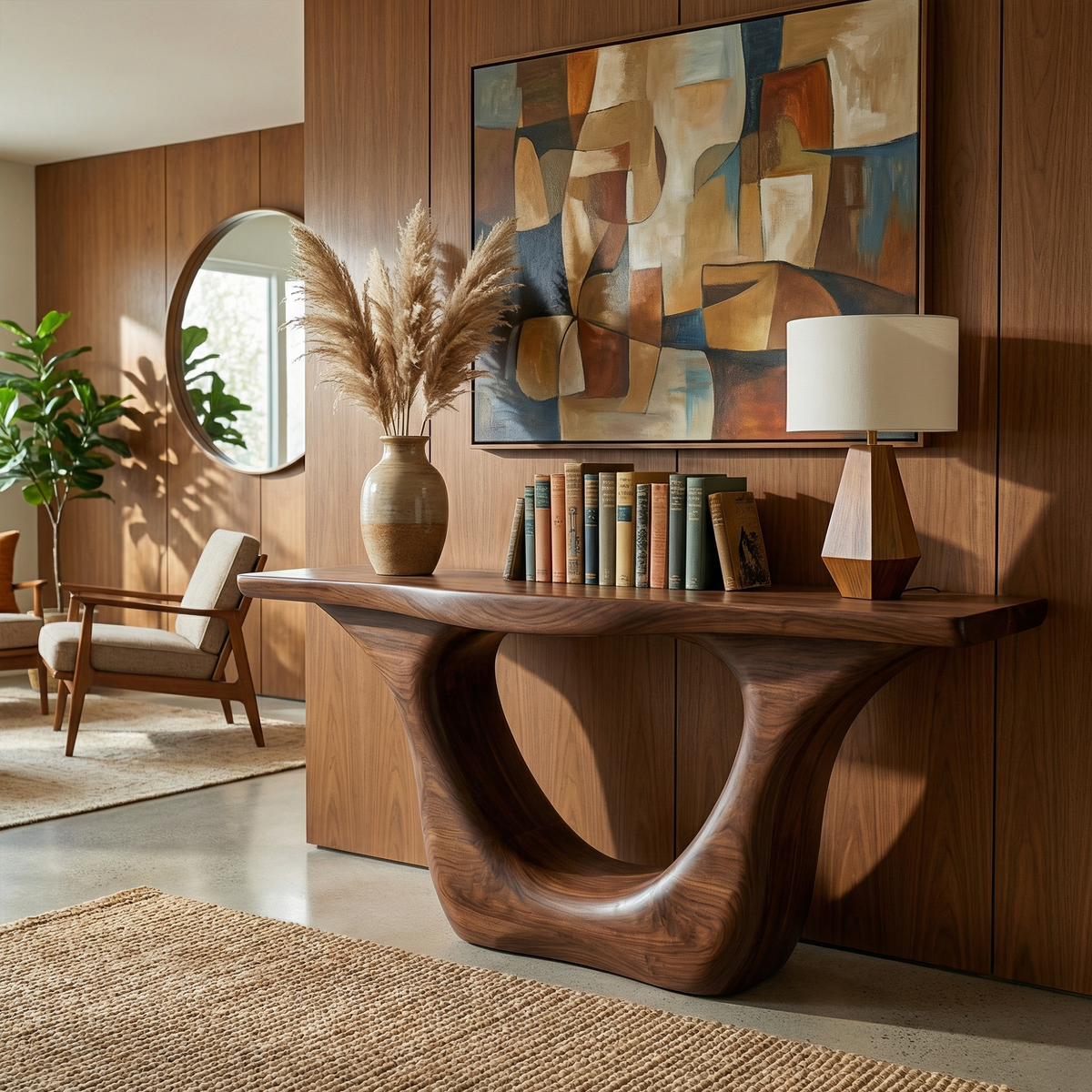 Contemporary Organic Sculptural Console Table For Entryway And Living Room Space