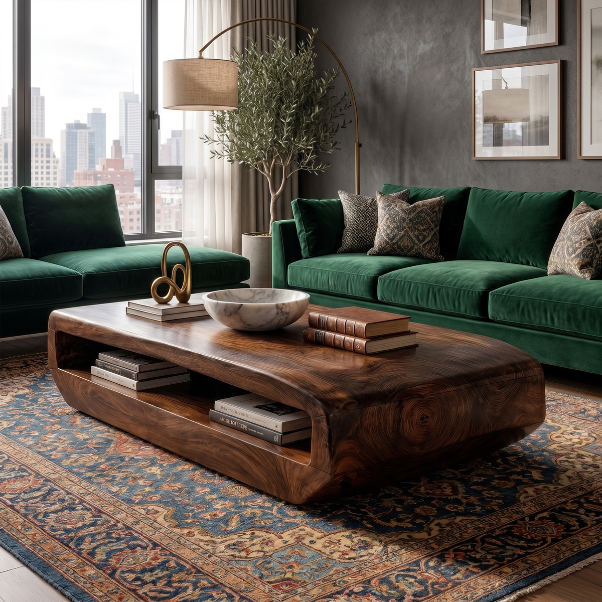 Rustic Natural Wood Coffee Table With Storage Shelf