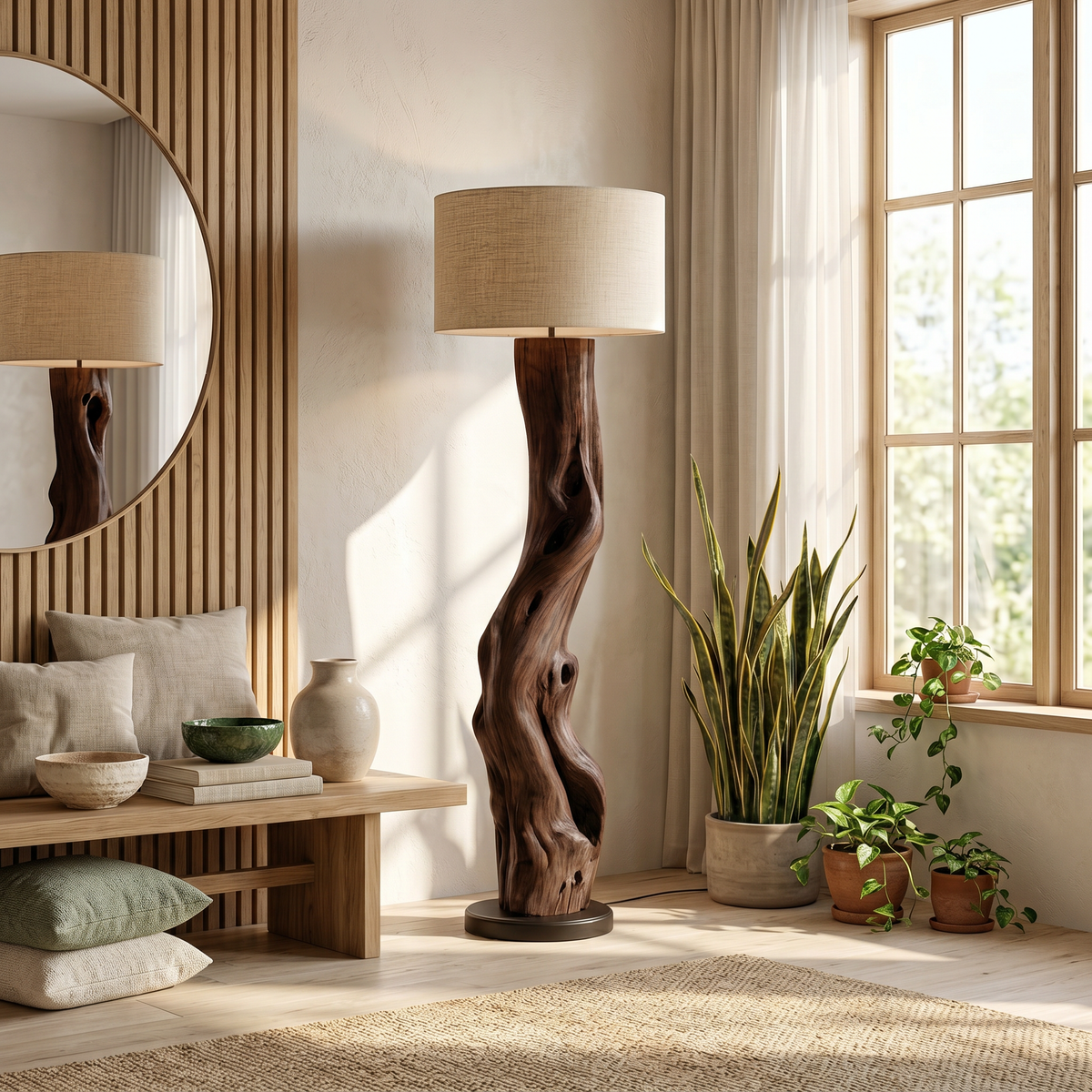 Modern Sculptural Wooden Standing Lamp For Bedroom And Corner