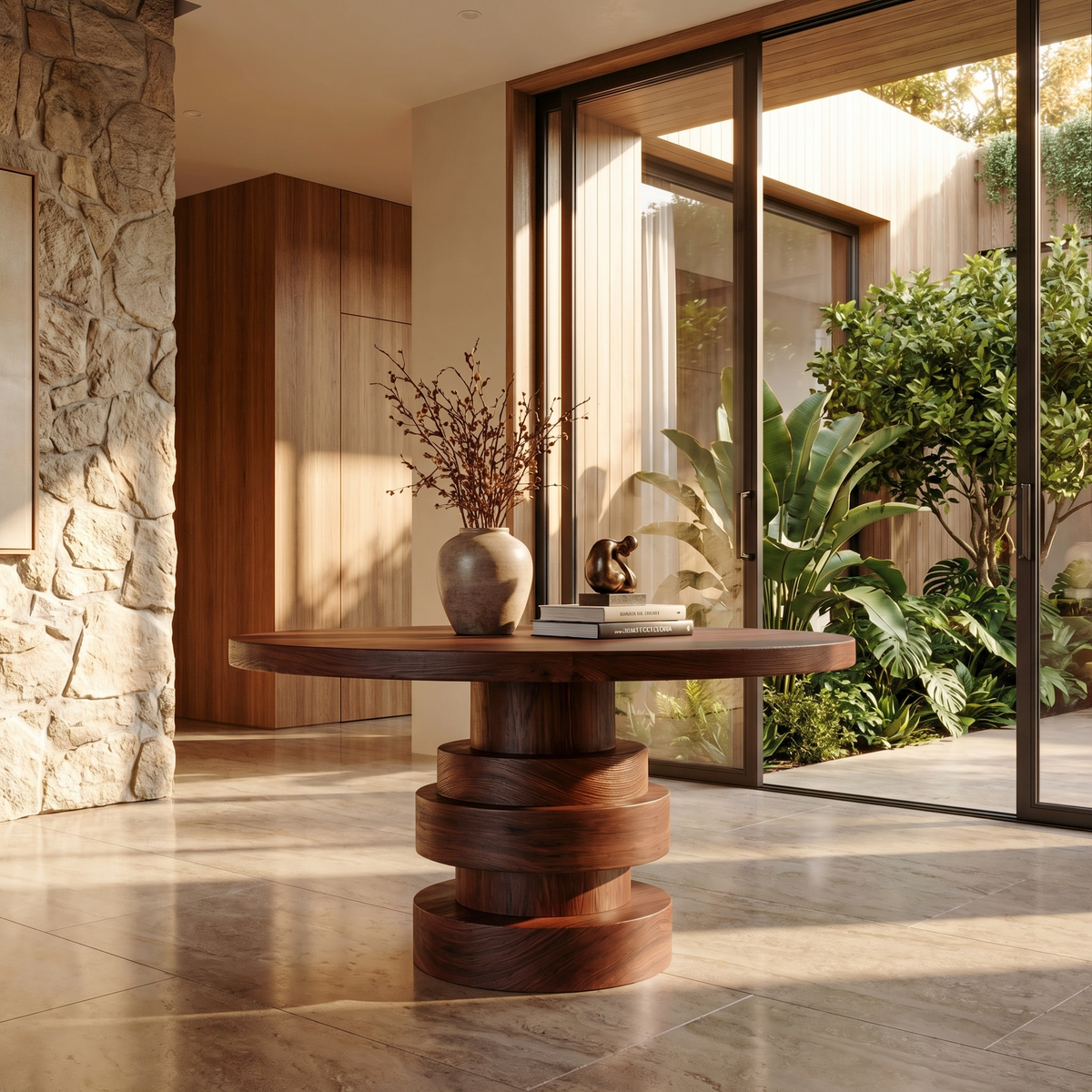 Modern Luxury Stacked Base Round Entryway Table