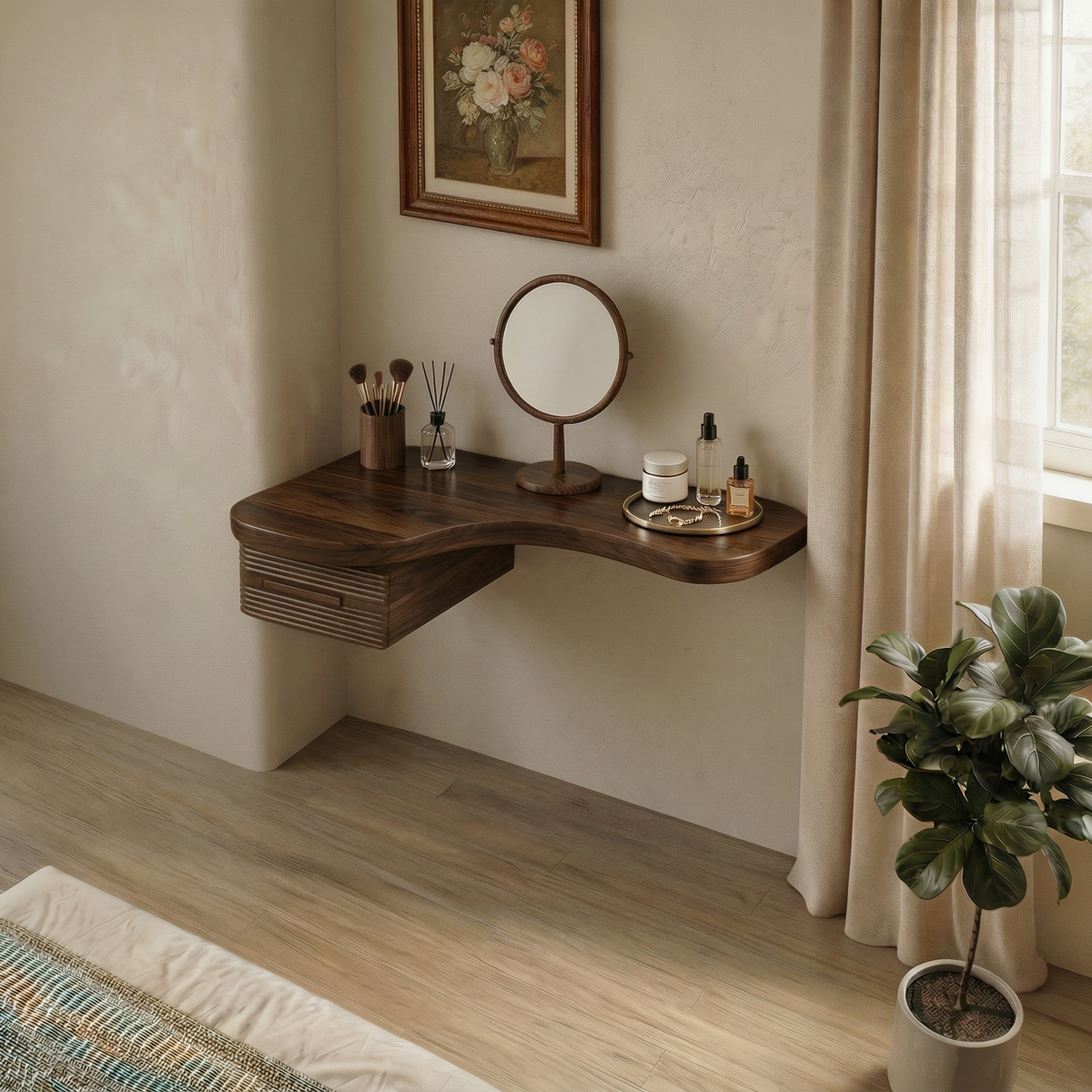 Modern Floating Dressing Table Space Saving Corner Form Bedroom