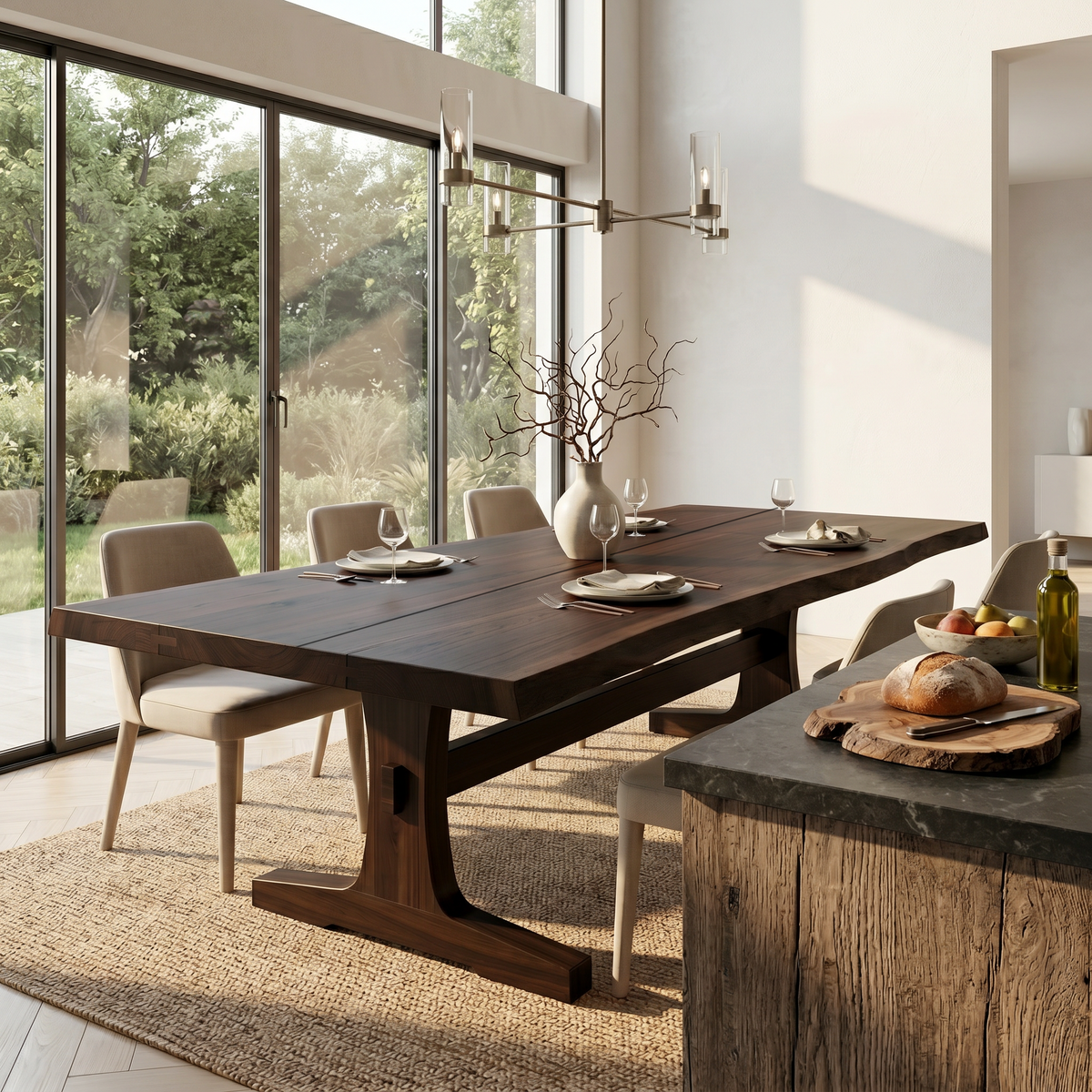 Organic Live Edge Dining Table With Waterfall Wood Base