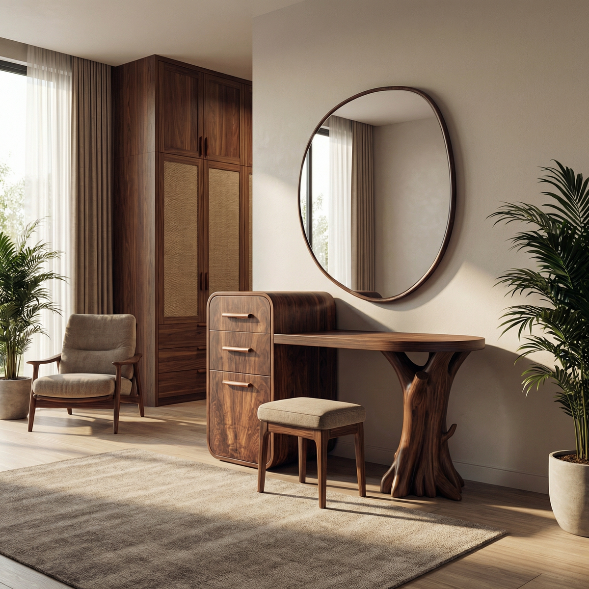 Sculptural Dressing Table With Storage Unique Tree Root Base Design For Bedroom