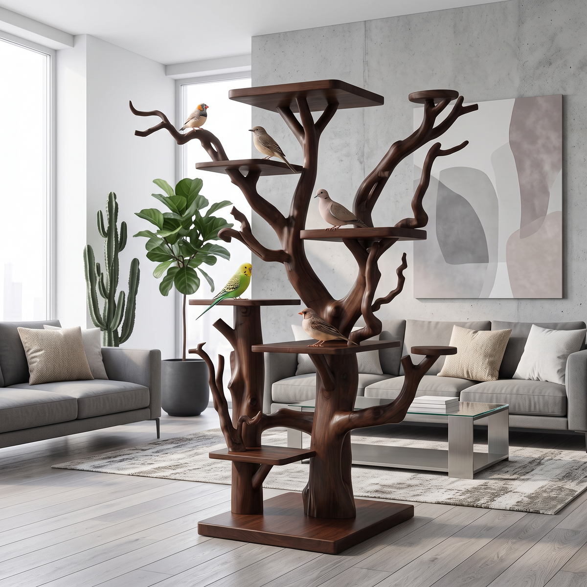 Rustic Bird Perch Stand For Living Room Or Bedroom