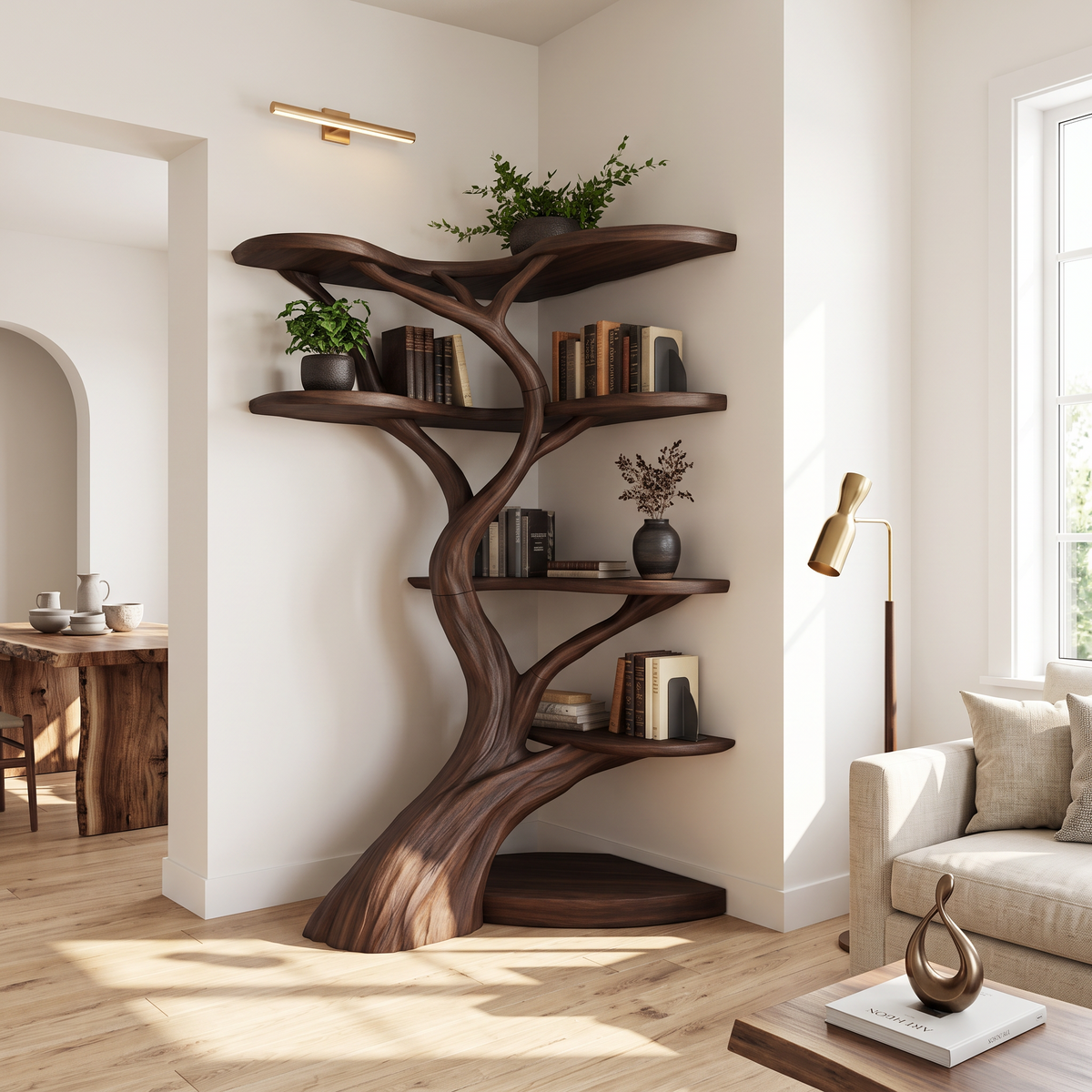 Rustic Tree Corner Shelf Living Room Or Bedroom