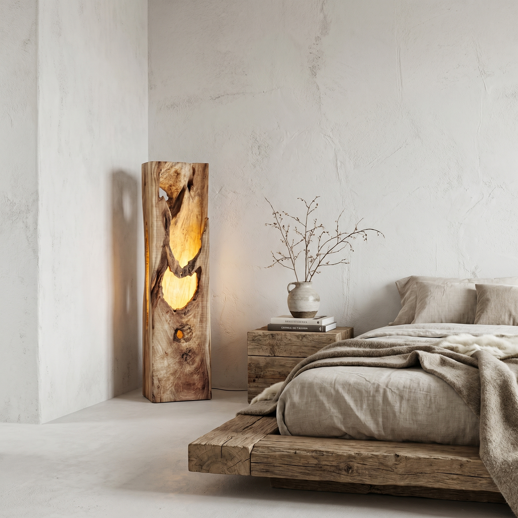 Rustic Floor Lamp With Natural Tree Trunk Design