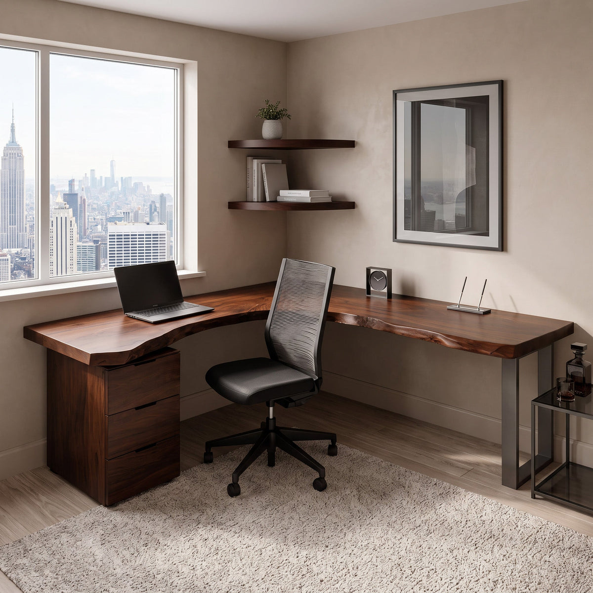 Modern L Shaped Desk With Drawer Storage For Workspace