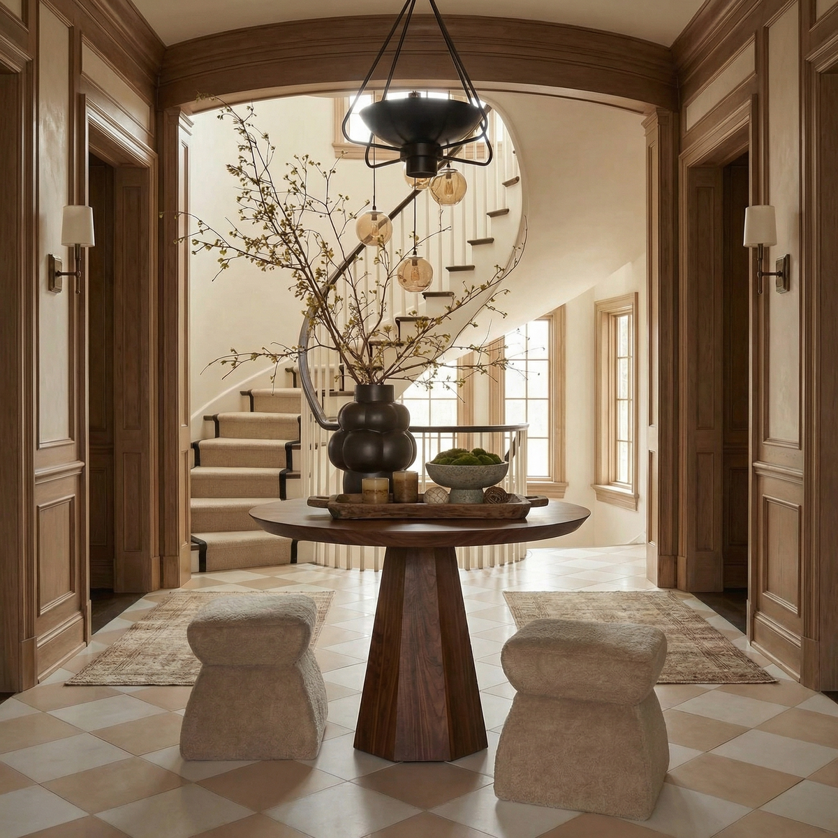 Contemporary Organic Round Entryway Foyer Table For Entryway