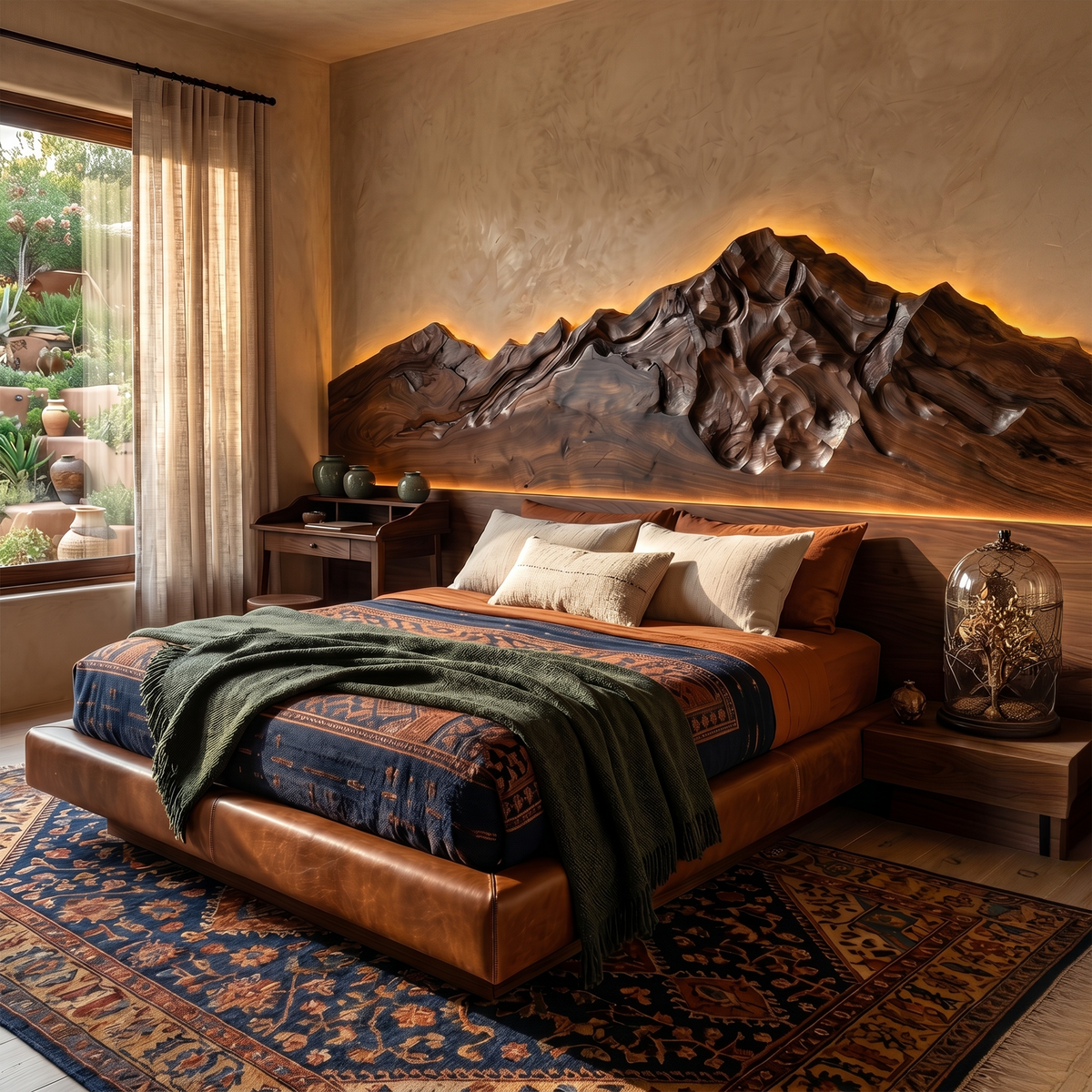 Rustic Mountain Wood Headboard For Farmhouse Bedroom Decor