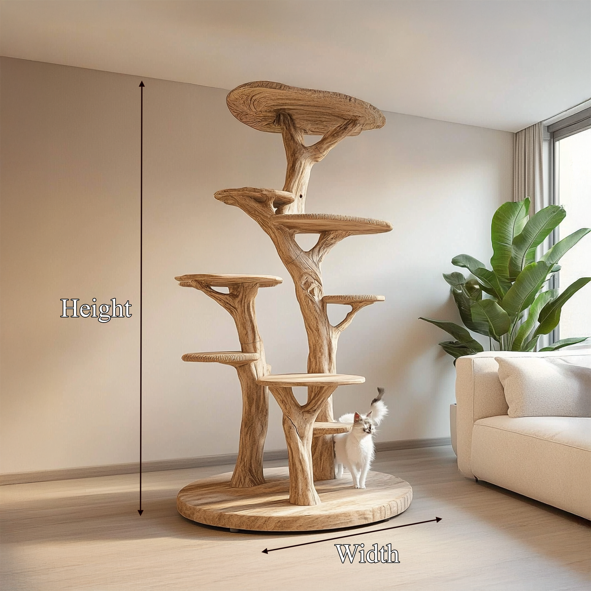 Rustic Wood Tree Cat Tower Living Room
