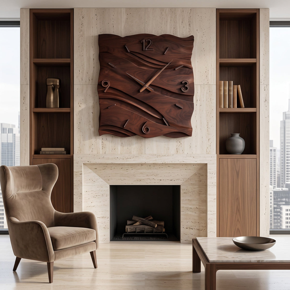 Organic Modern Wood Wave Wall Clock Decor For Living Room