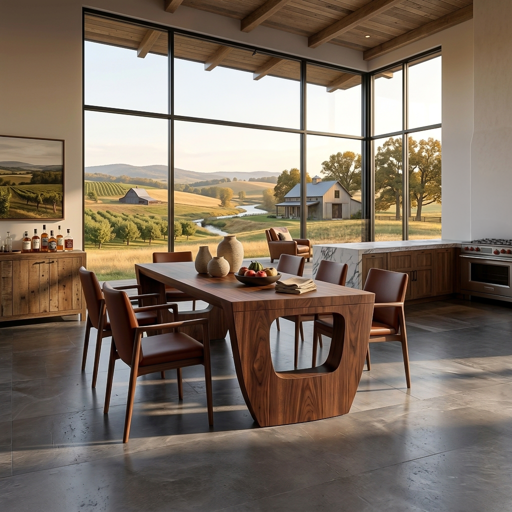Rustic Dining Table With Artistic Base Design For Kitchen