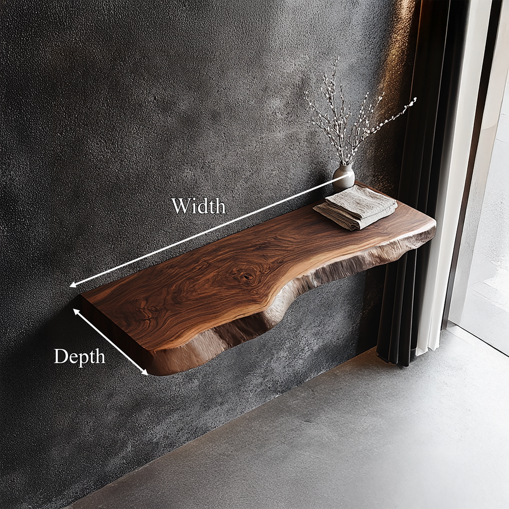 Rustic Live Edge Solid Wood Floating Shelf
