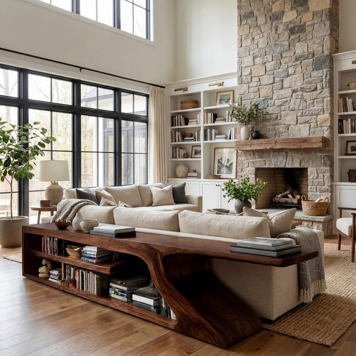 Organic Wooden Console Table For Modern Home