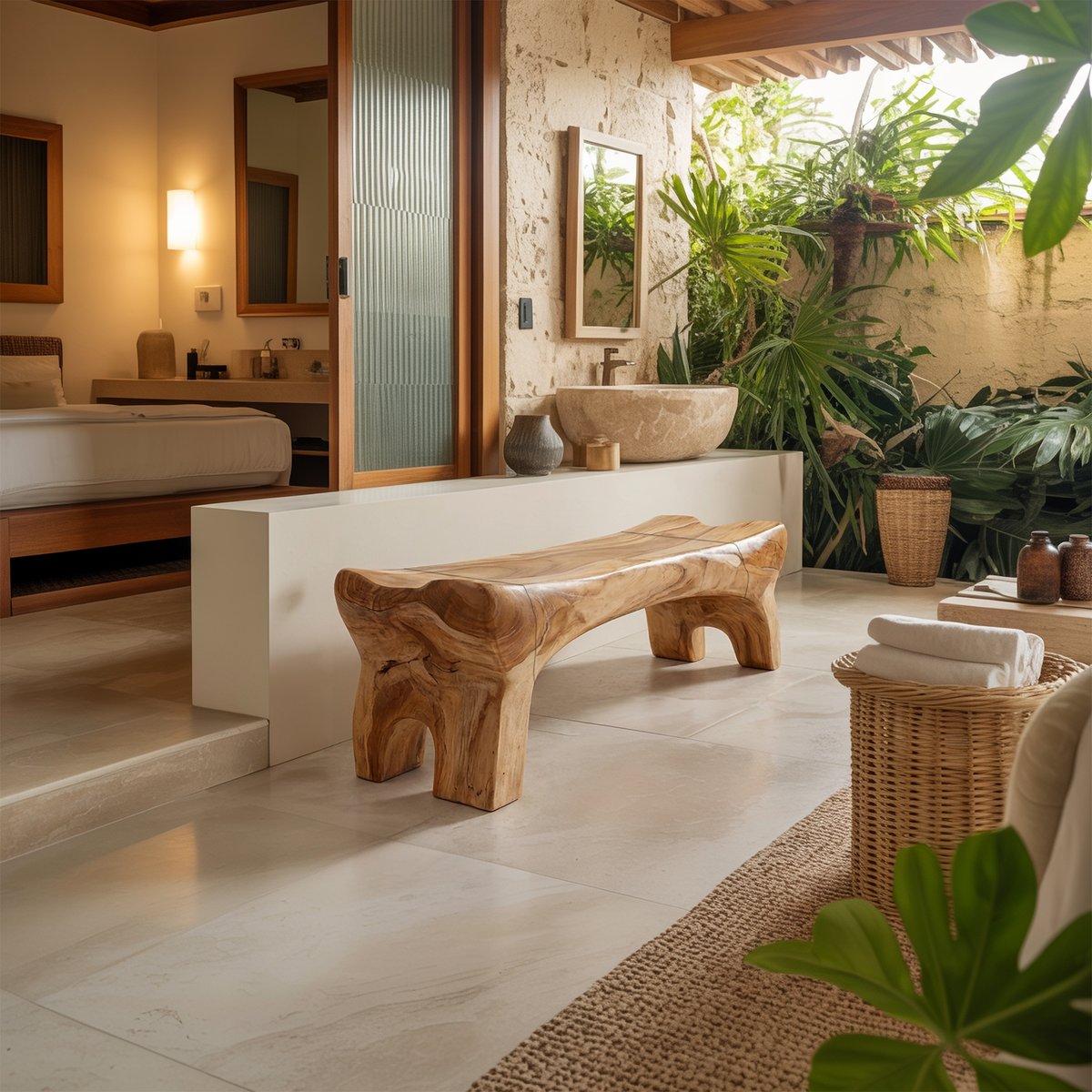 Modern Sculptural Bathroom Bench For Bathroom And Spa Interior