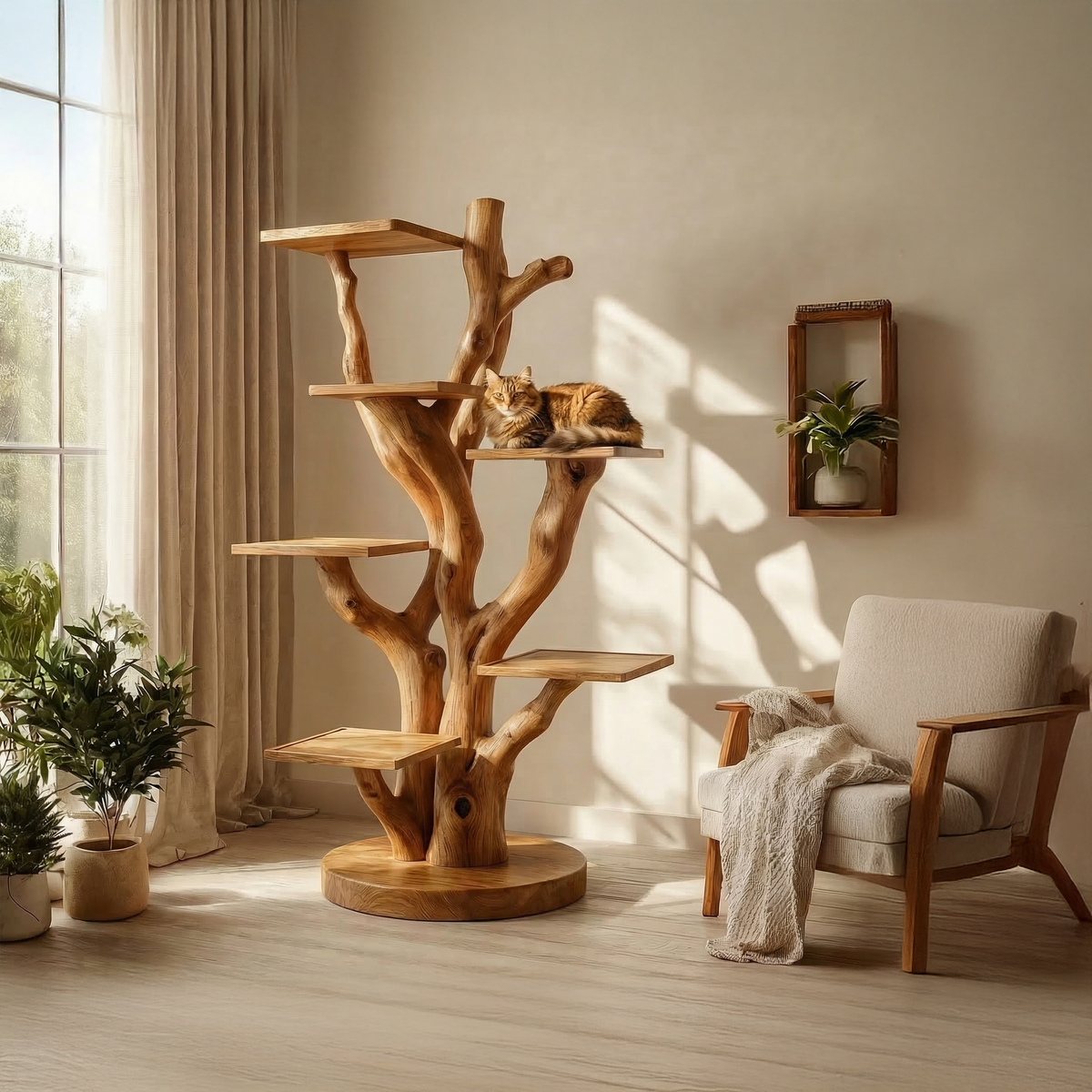 Rustic Cat Climbing Tree For Living Room Or Pet Space
