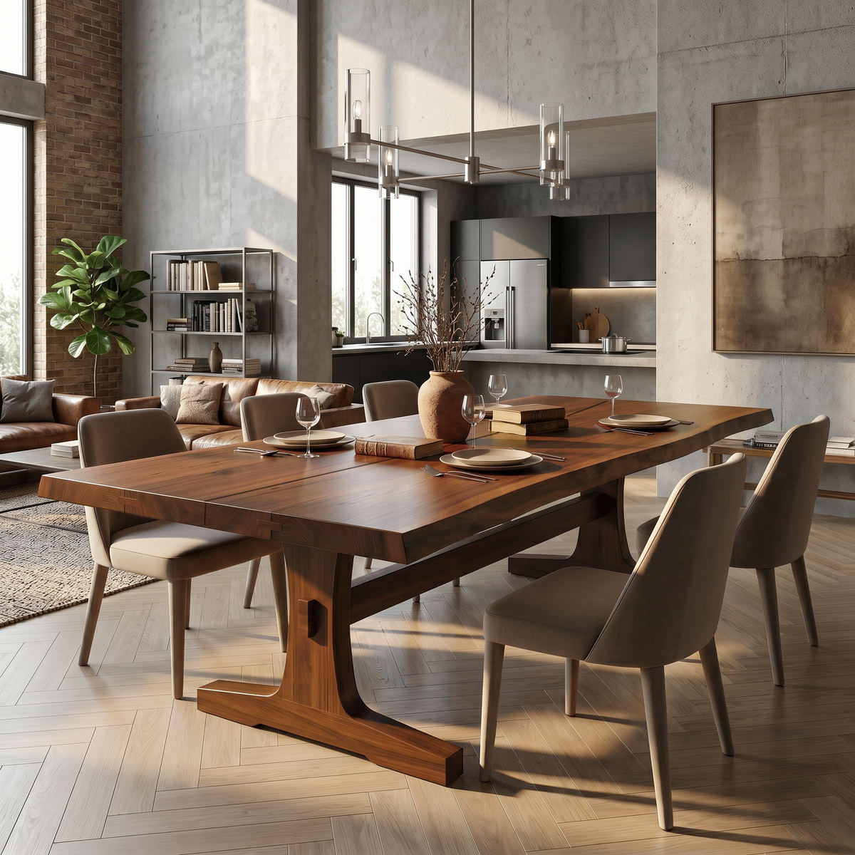 Organic Live Edge Dining Table With Waterfall Wood Base