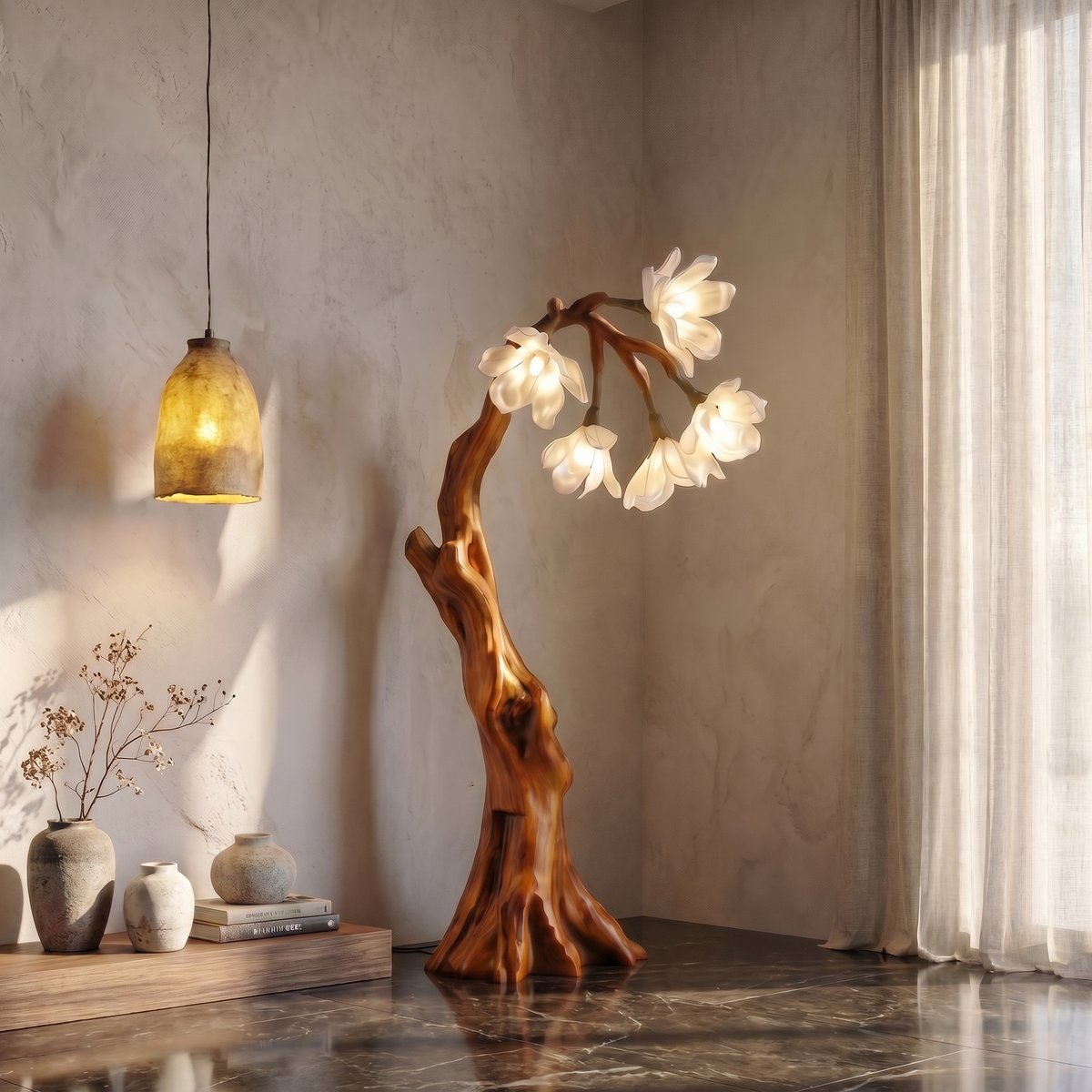 Botanical Standing Floor Lamp With Flower Petal Shade