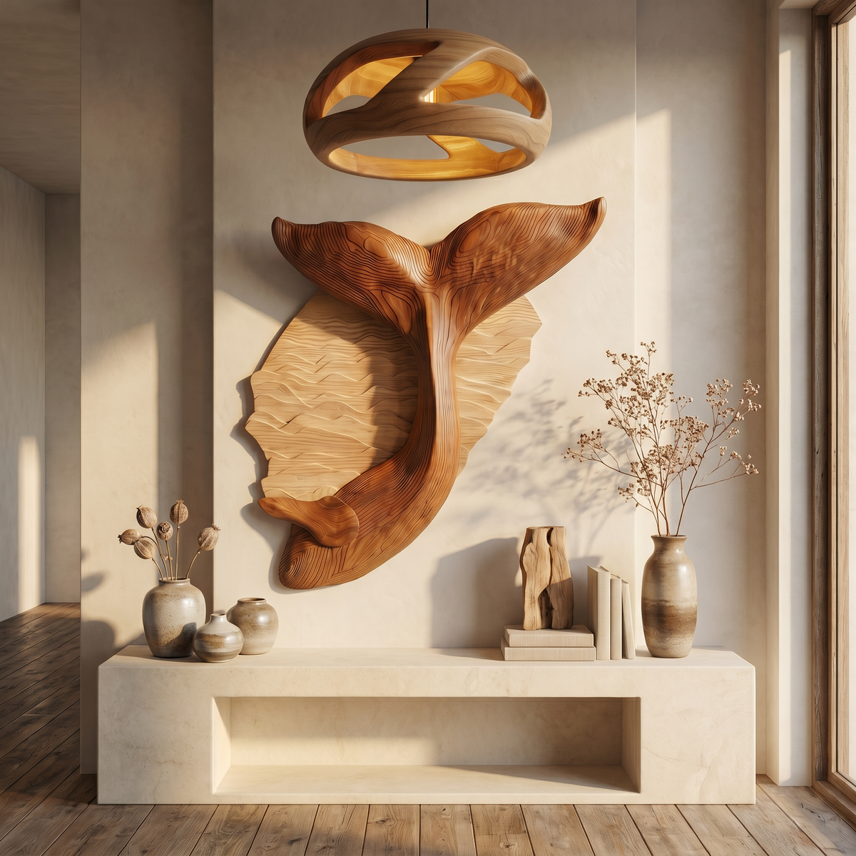 Organic Whale Tail Wooden Wall Art