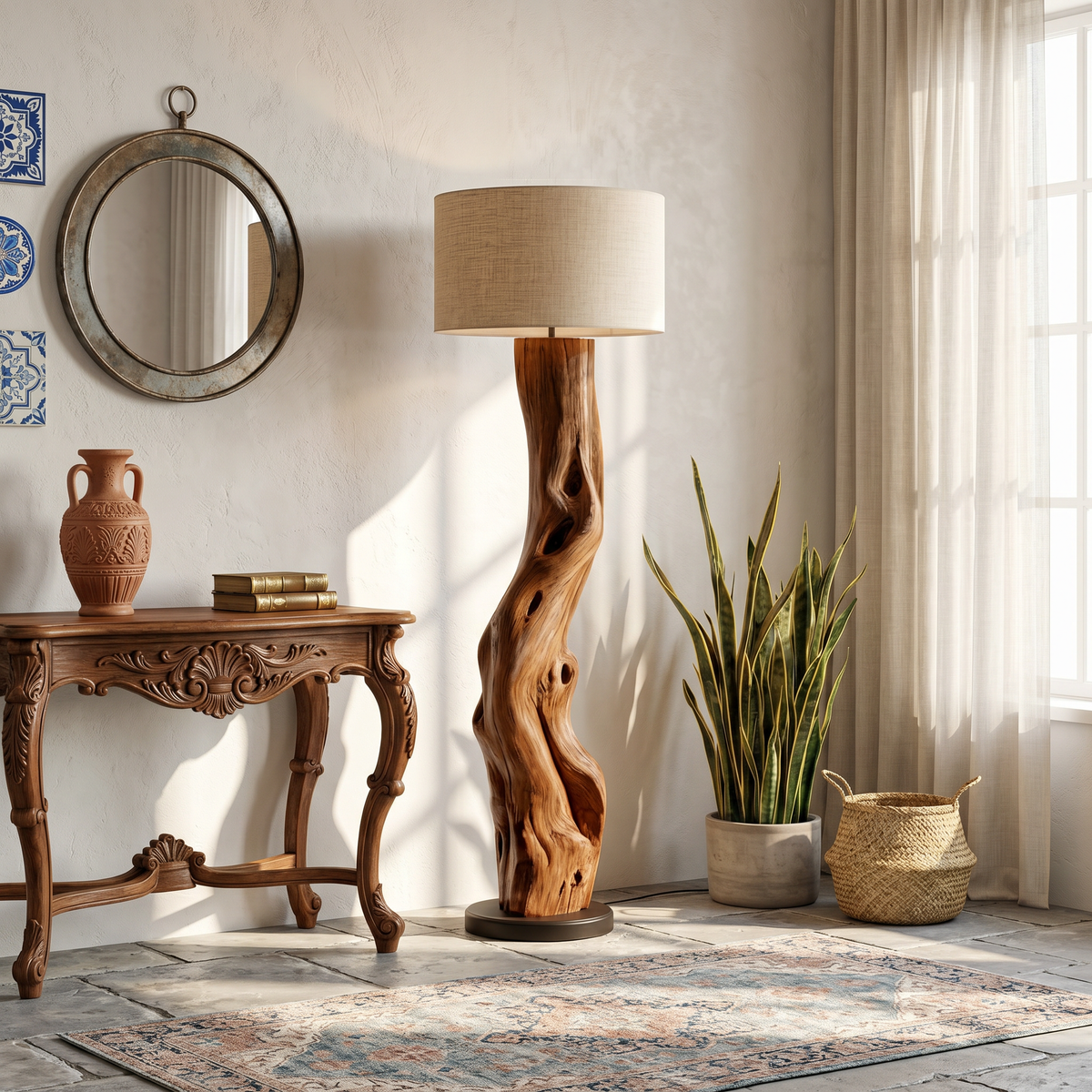 Modern Sculptural Wooden Standing Lamp For Bedroom And Corner