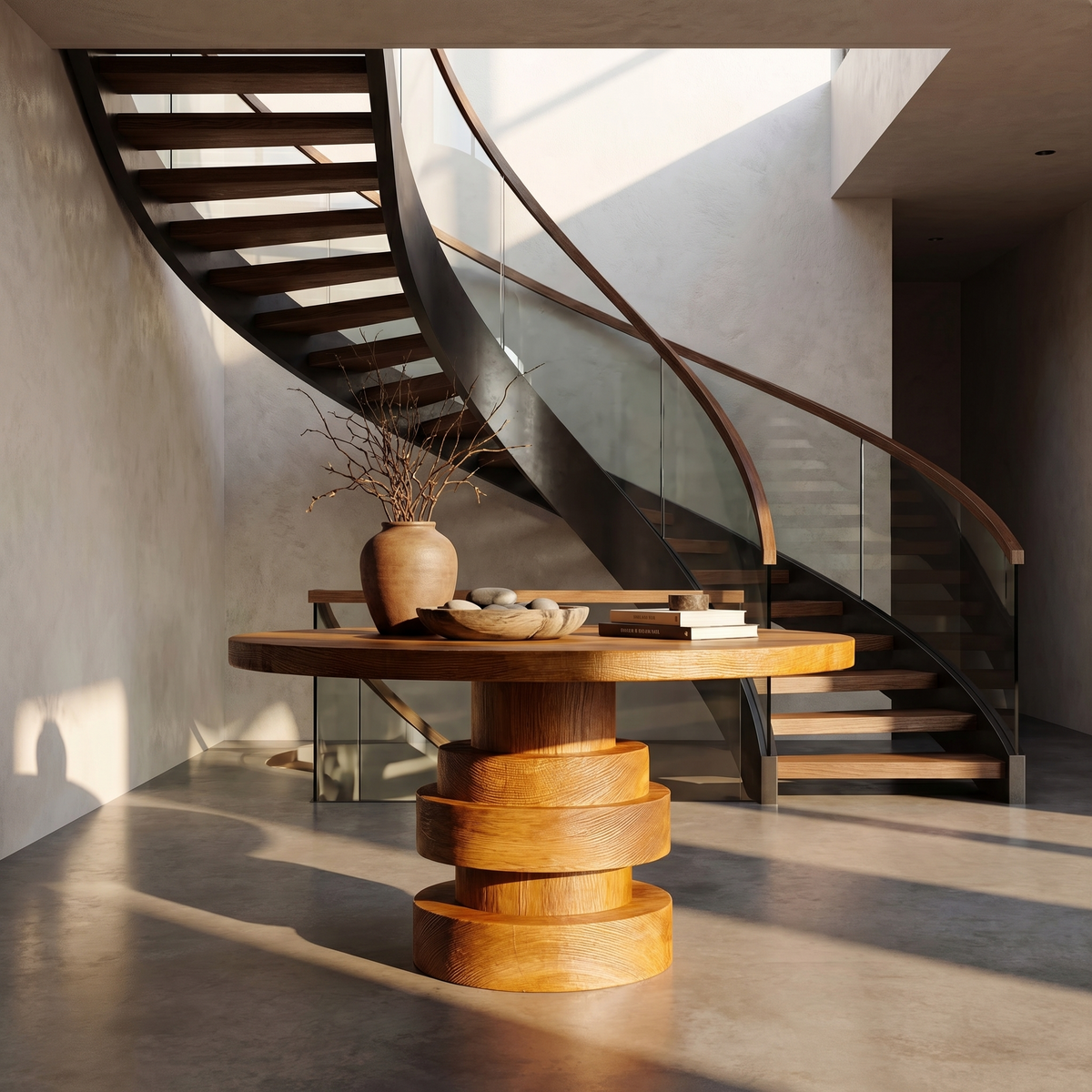 Modern Luxury Stacked Base Round Entryway Table