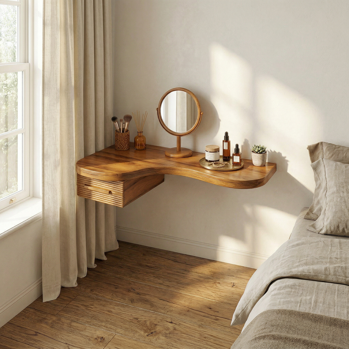 Modern Floating Dressing Table Space Saving Corner Form Bedroom