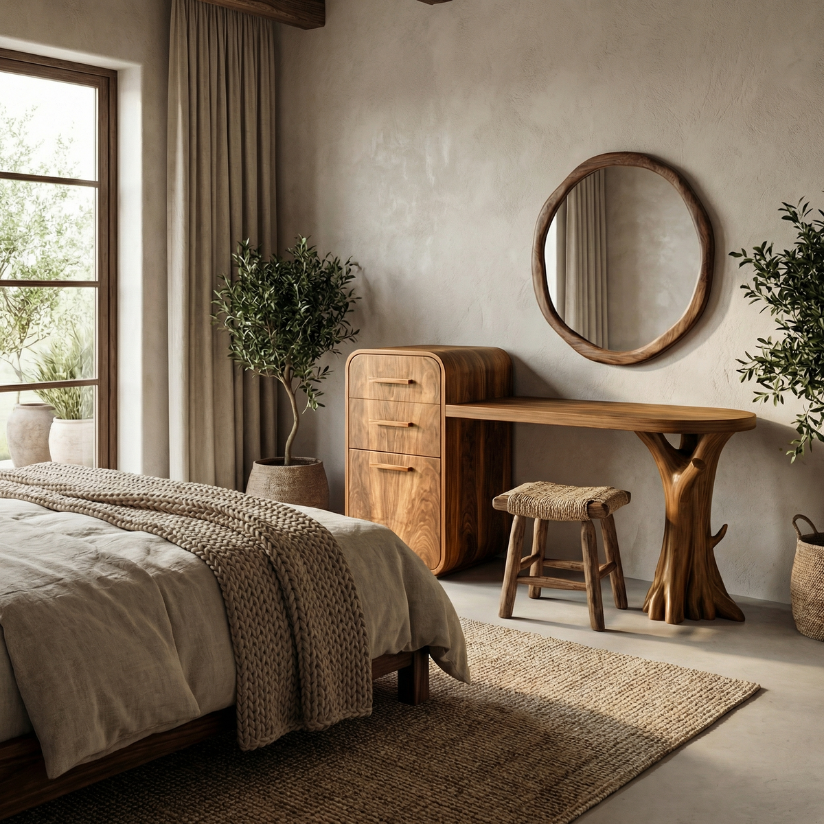Sculptural Dressing Table With Storage Unique Tree Root Base Design For Bedroom