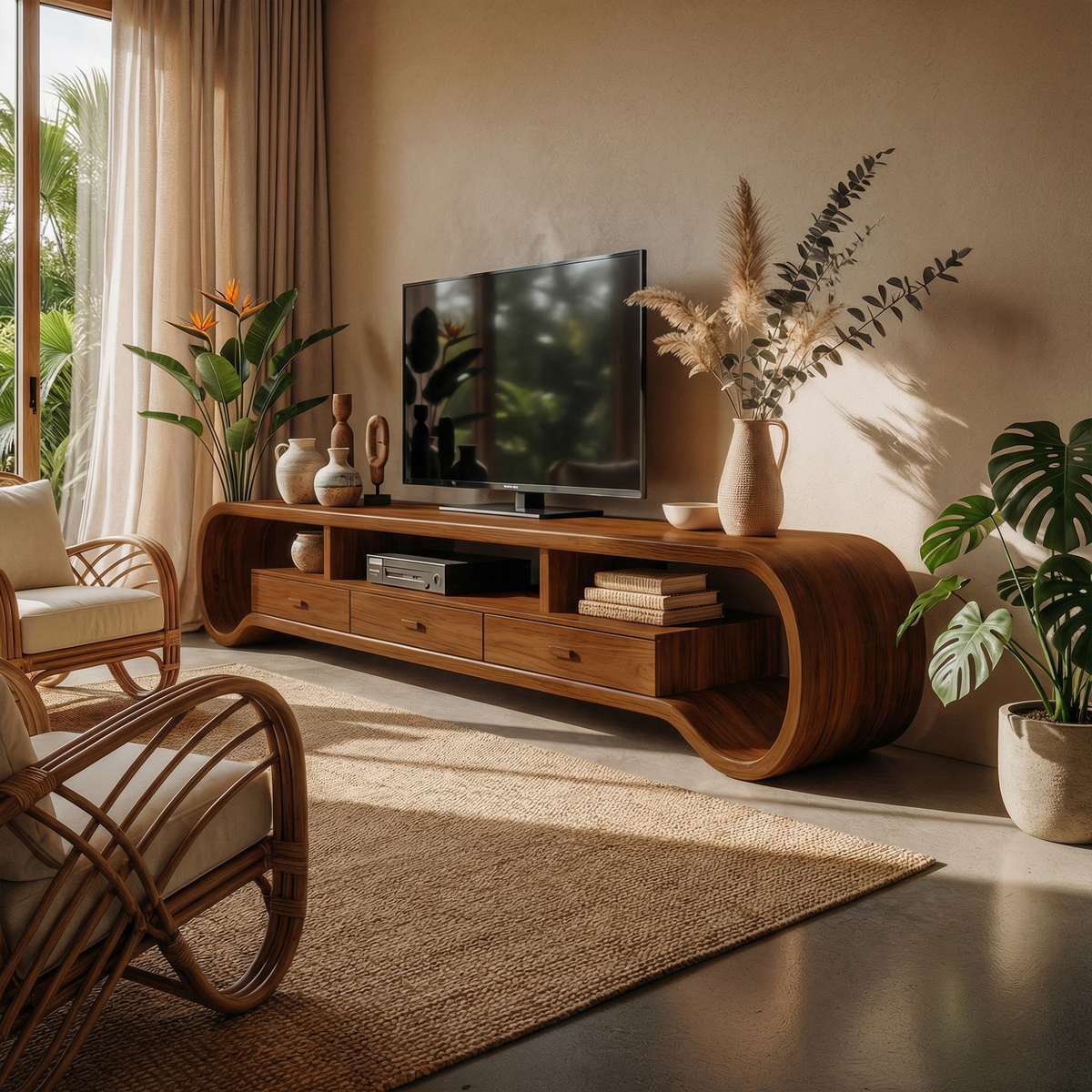 Rustic Curved TV Cabinet