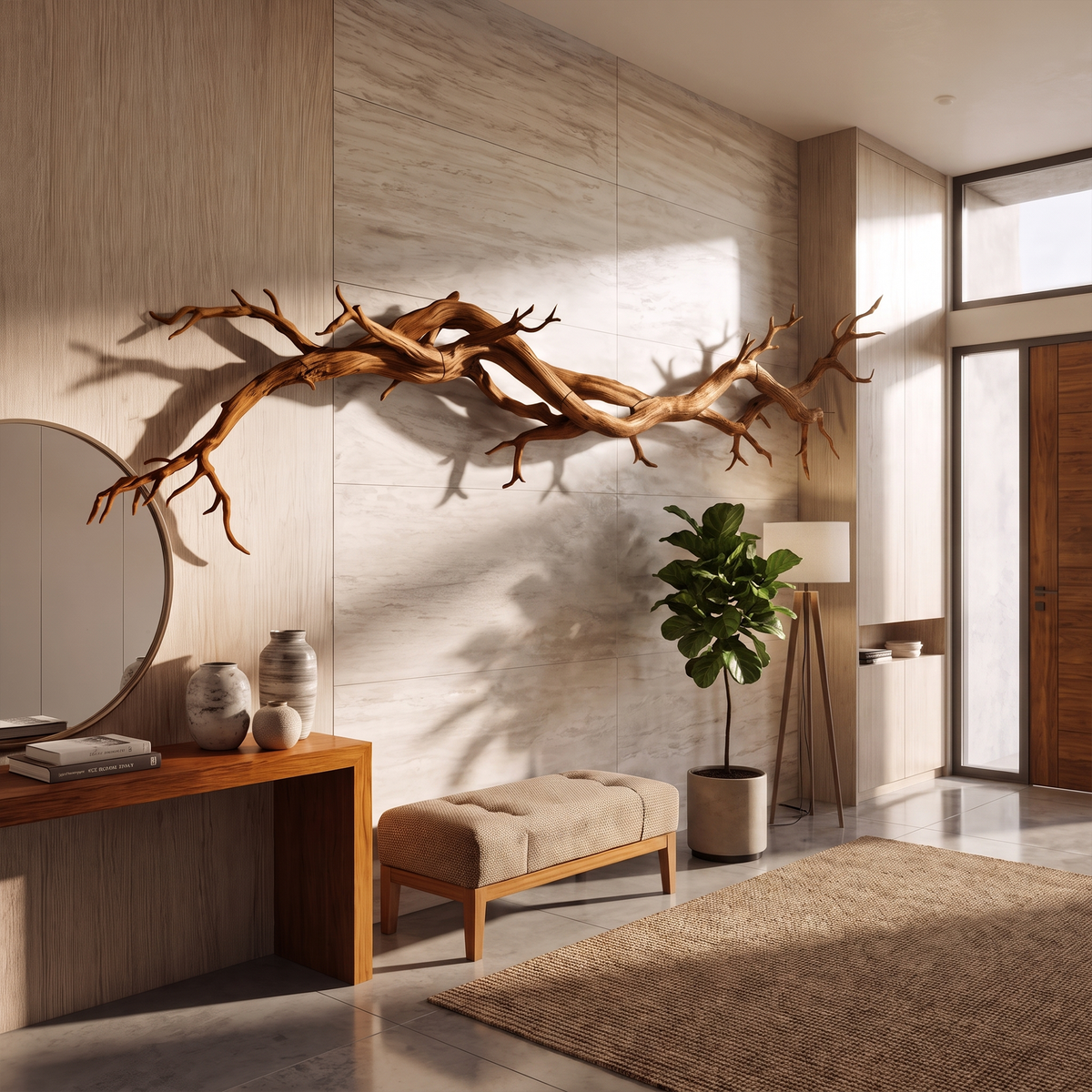 Flowing Branch Solid Wood Wall Sculpture Organic Modern Interior Decor