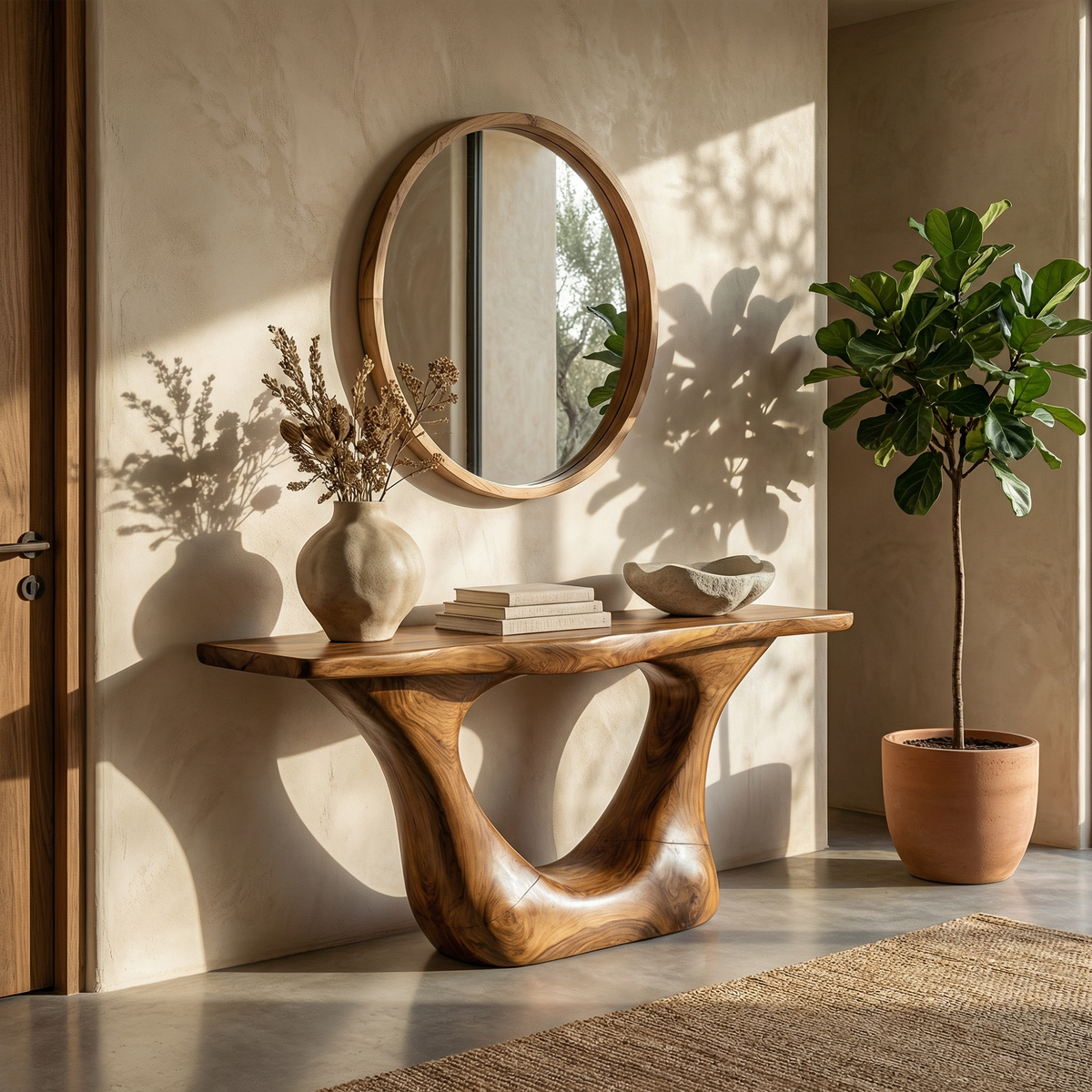 Contemporary Organic Sculptural Console Table For Entryway And Living Room Space