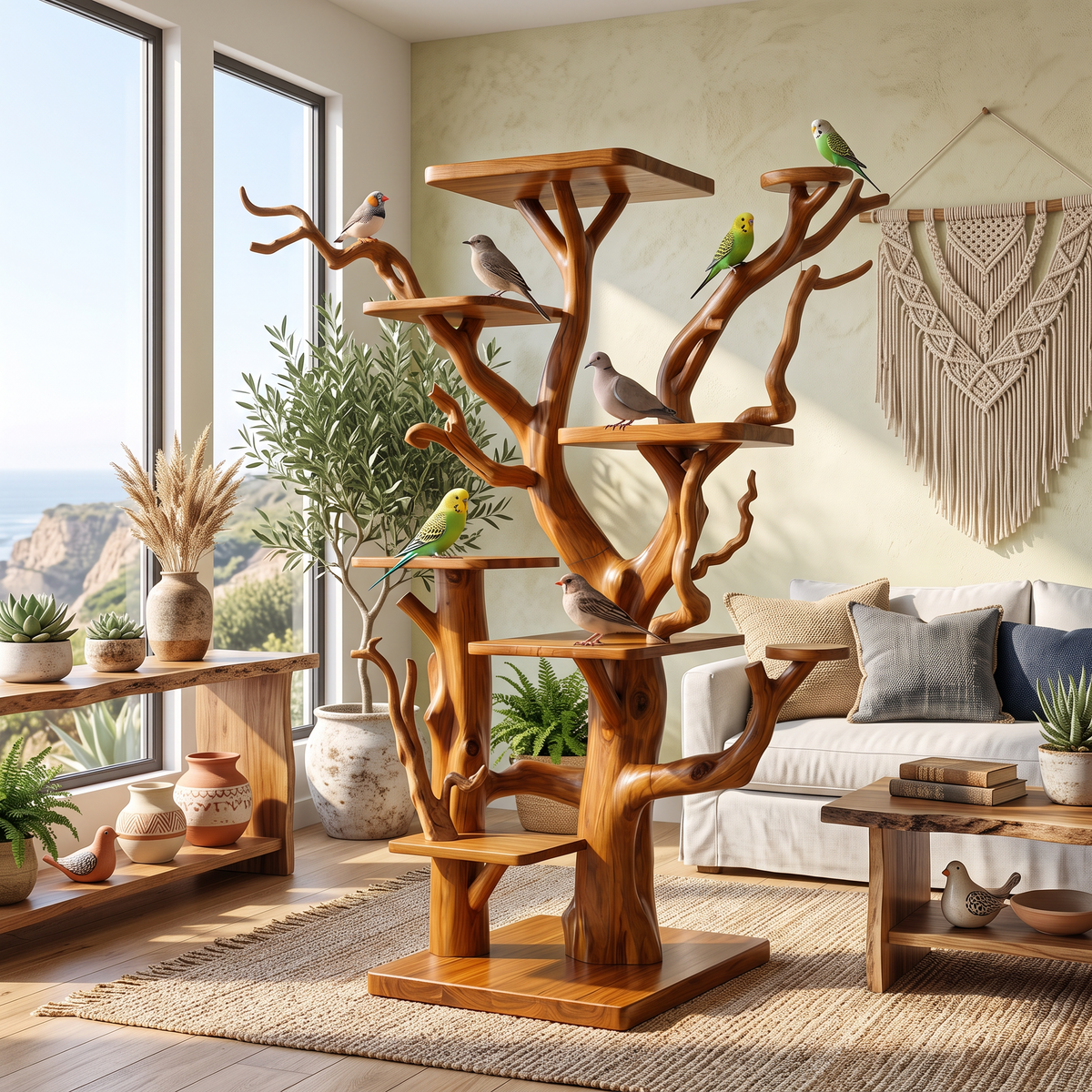 Rustic Bird Perch Stand For Living Room Or Bedroom
