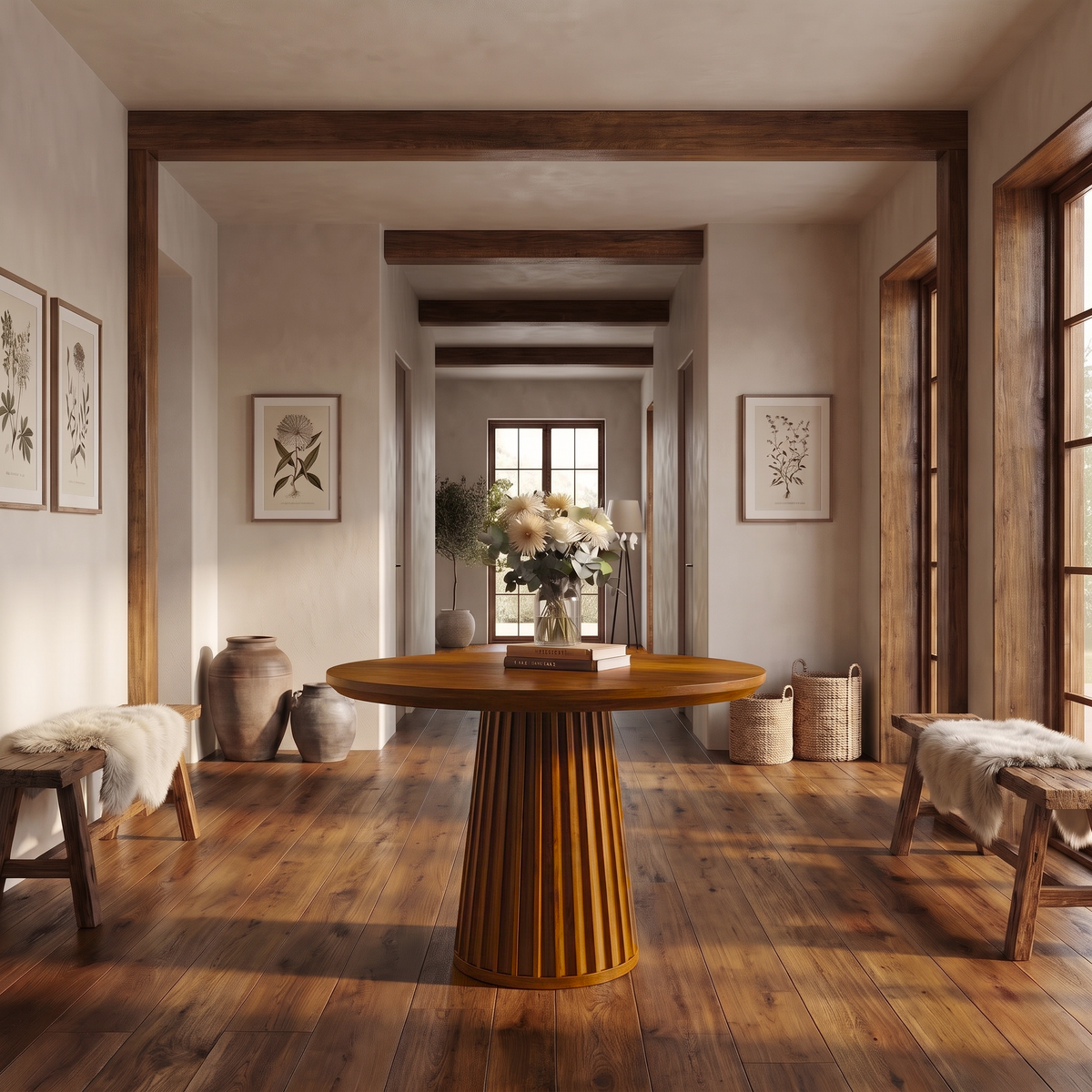 Sculptural Round Pedestal Entryway Table For Living Room And Hallway