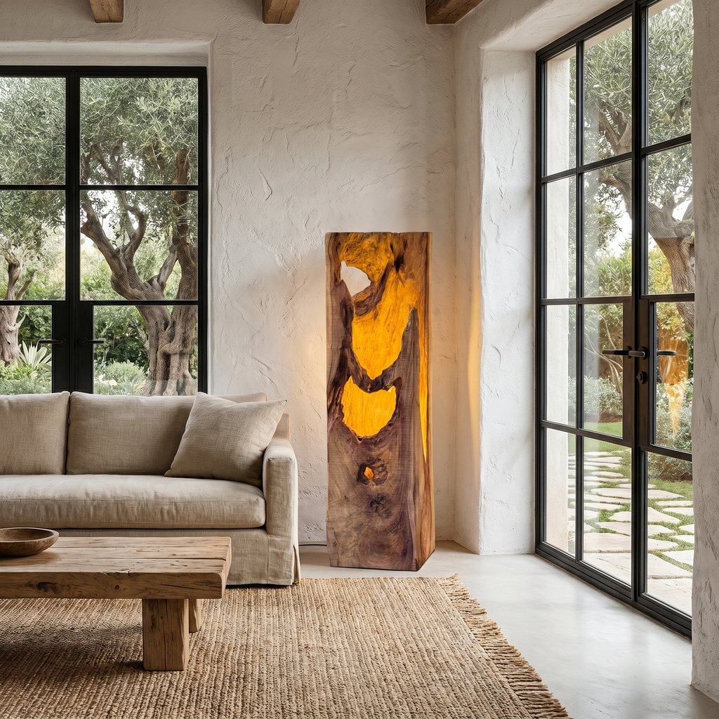 Rustic Floor Lamp With Natural Tree Trunk Design