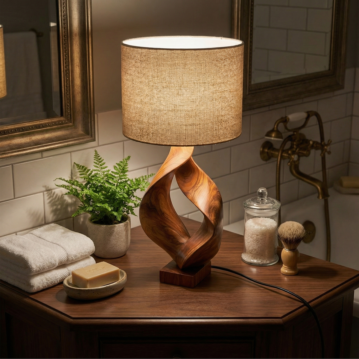 Rustic Sculptural Wood Table Lamp