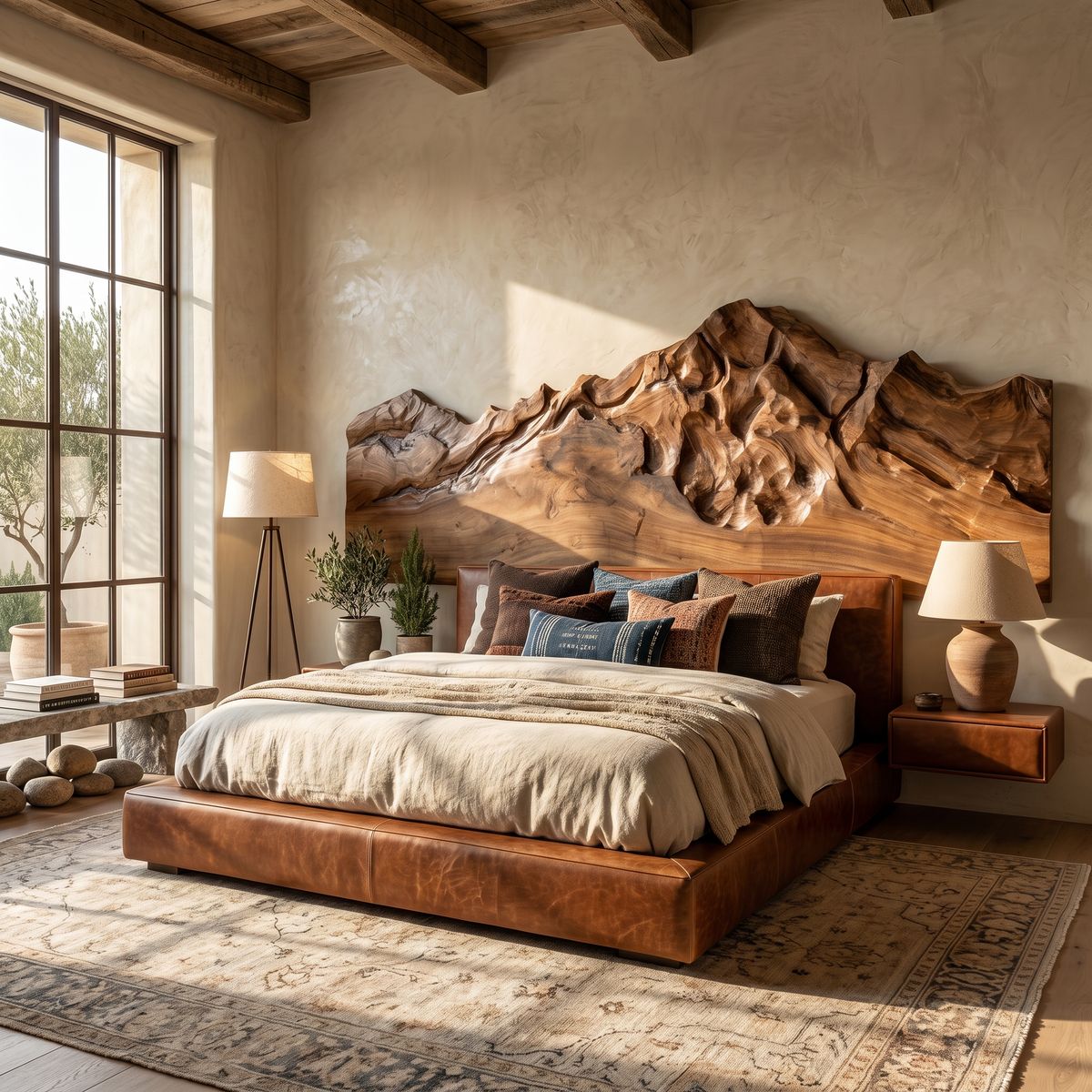 Rustic Mountain Wood Headboard For Farmhouse Bedroom Decor