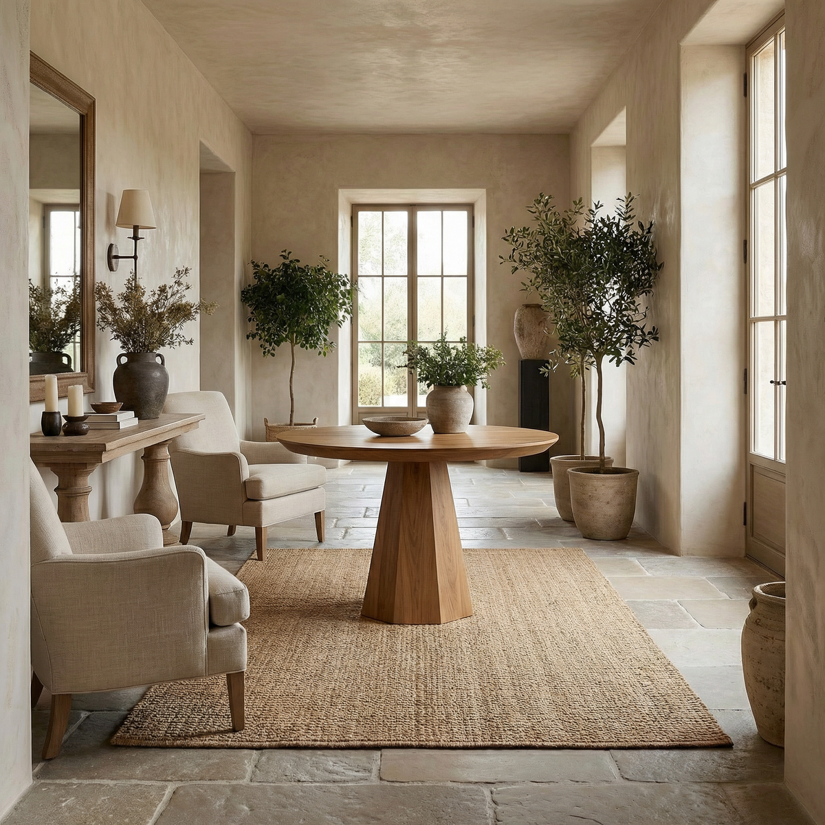 Contemporary Organic Round Entryway Foyer Table For Entryway
