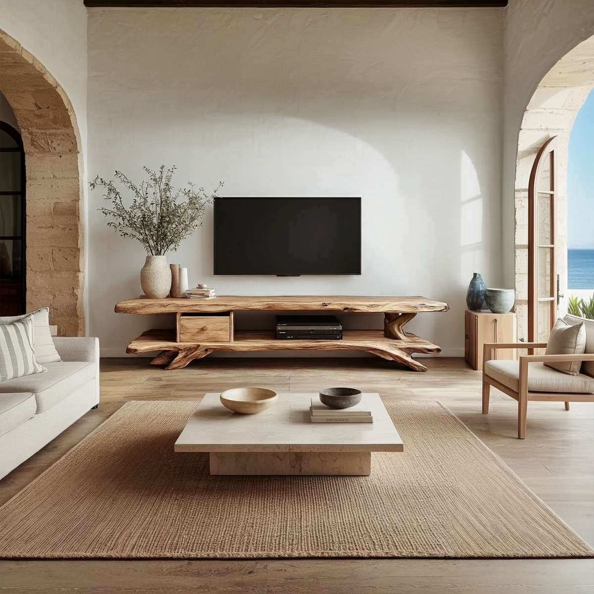 Rustic Wood TV Storage Console Cabinet
