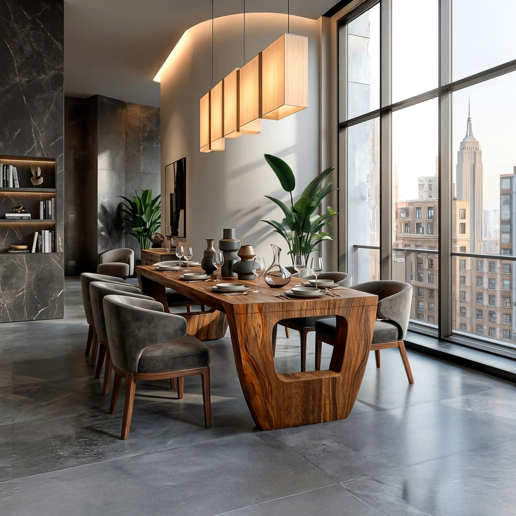 Rustic Dining Table With Artistic Base Design For Kitchen
