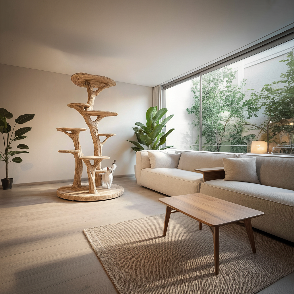 Rustic Wood Tree Cat Tower Living Room