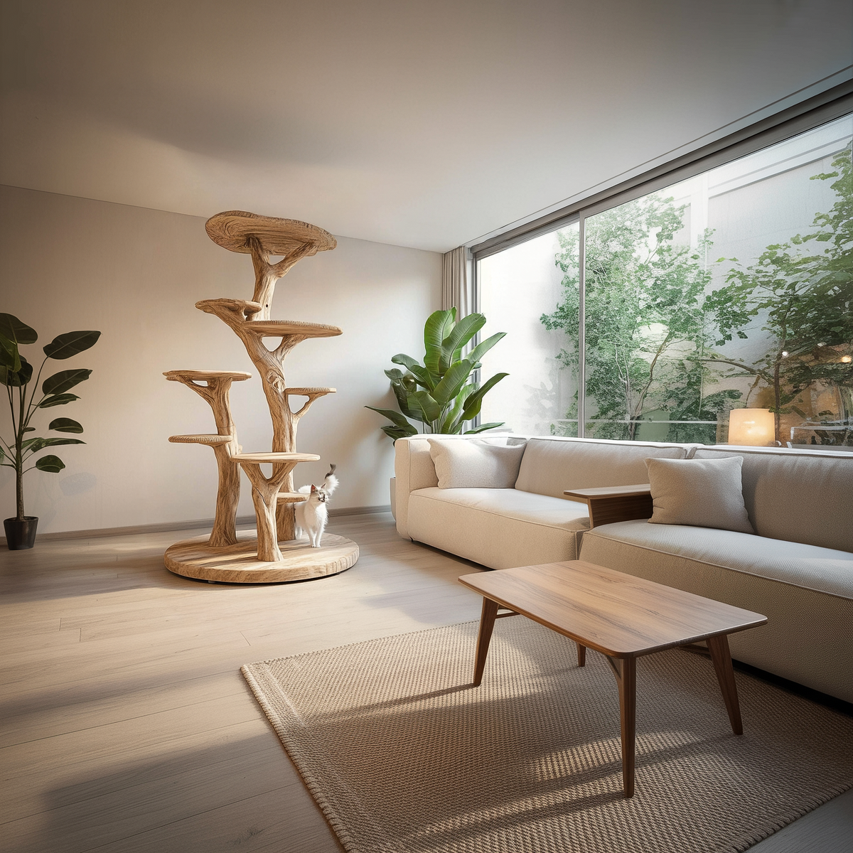 Rustic Wood Tree Cat Tower Living Room