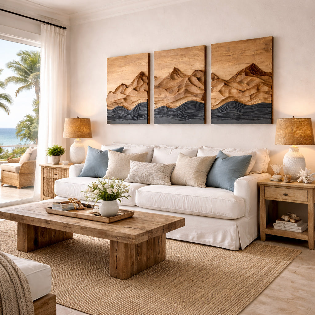 Modern Farmhouse Mountain Wood Wall Art Set For Living Room
